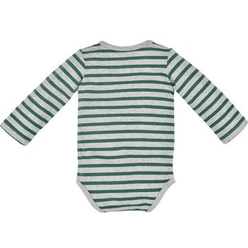 BONDI Body Langarm Baby Body "Lausbub" mit Hosenträgern 91464, Jungen Anzug Grau Grün Geringelt Baumwolle