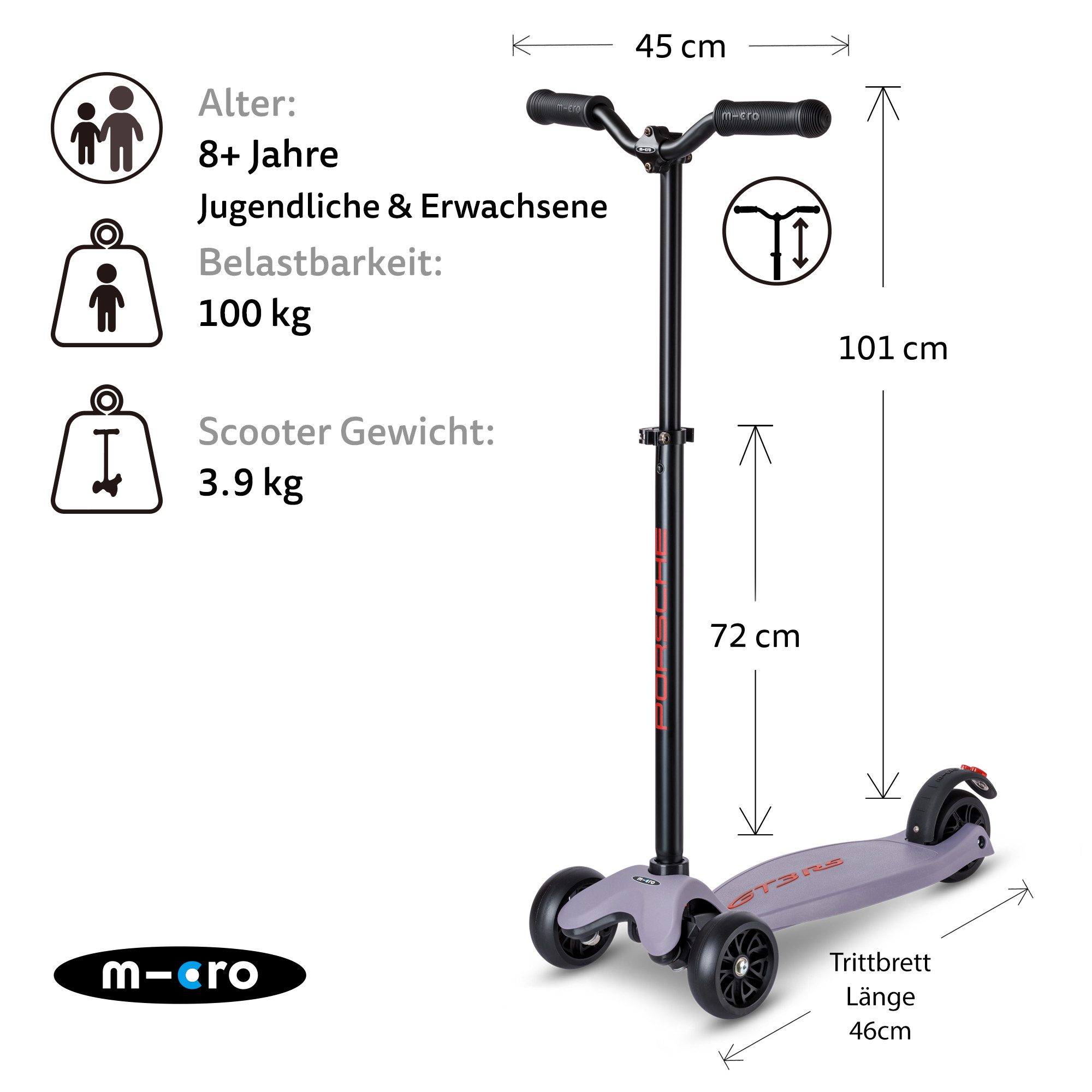 Micro Dreiradscooter Micro Kickboard Deluxe by Porsche