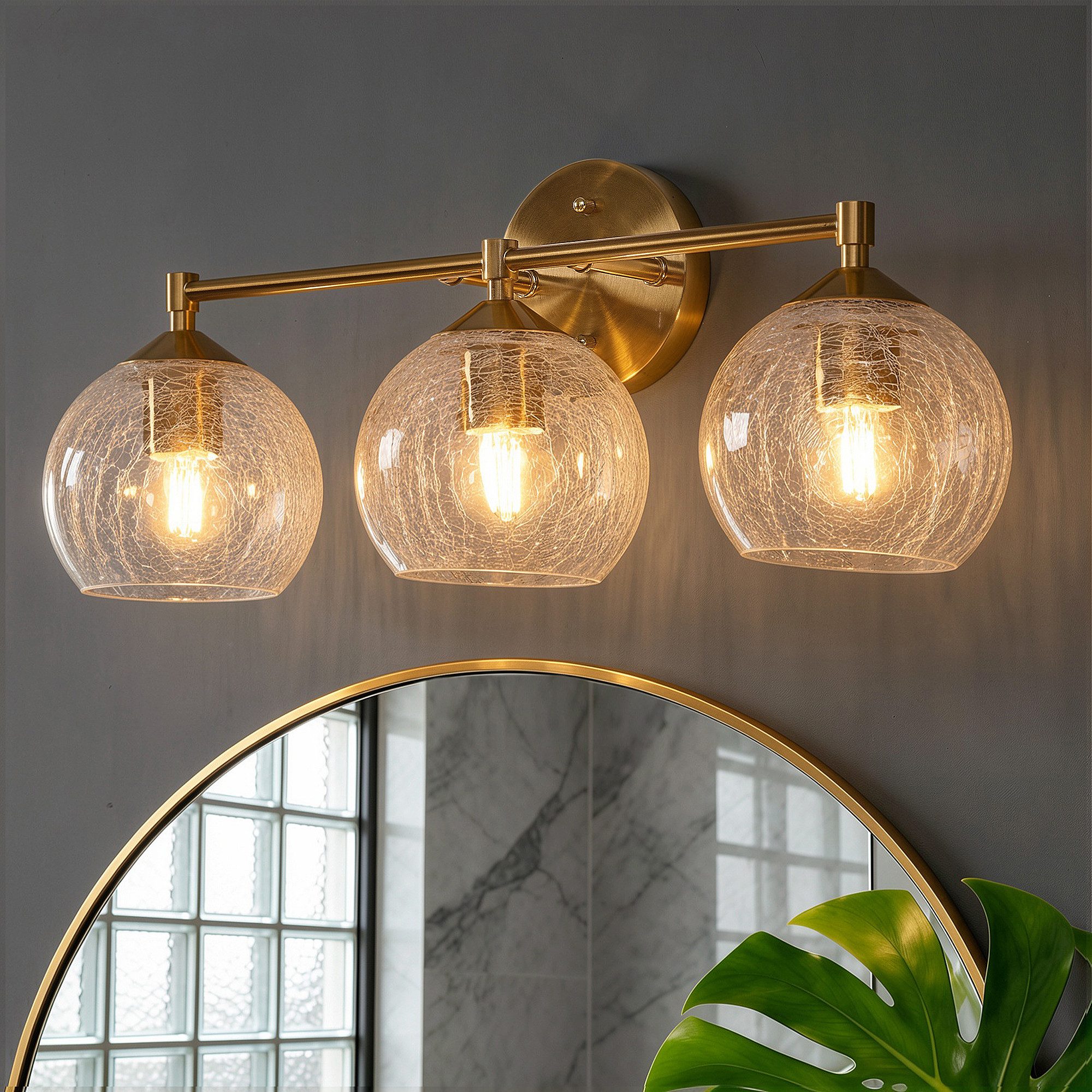 Tribesigns Wandleuchte Spiegelleuchte, 3-flammig Crackle Glas Badezimmer-Wandleuchte, LED wechselbar