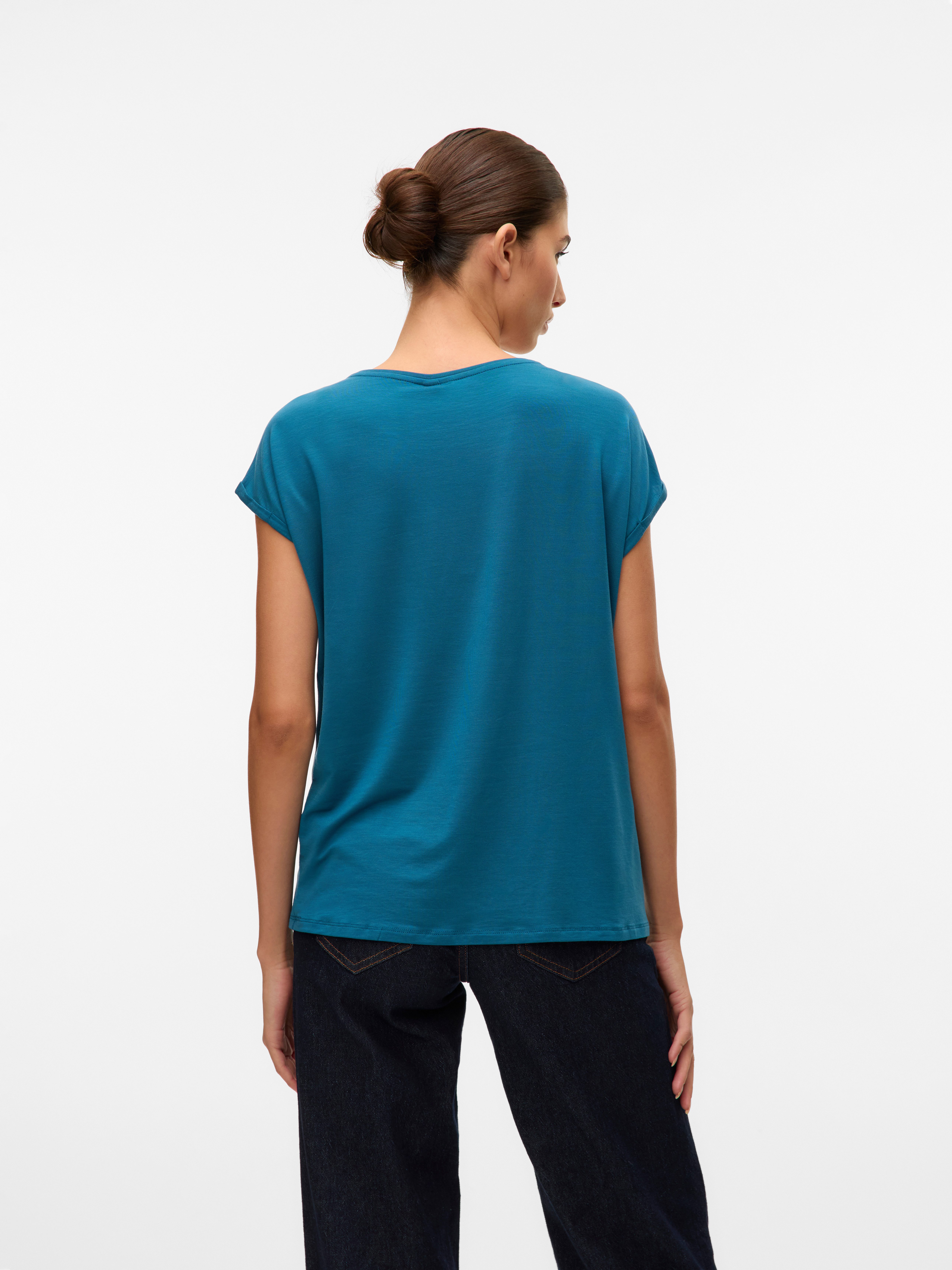 Vero Moda Rundhalsshirt VMAVA PLAIN SS TOP GAJRS NOOS Materialmix, regular fit