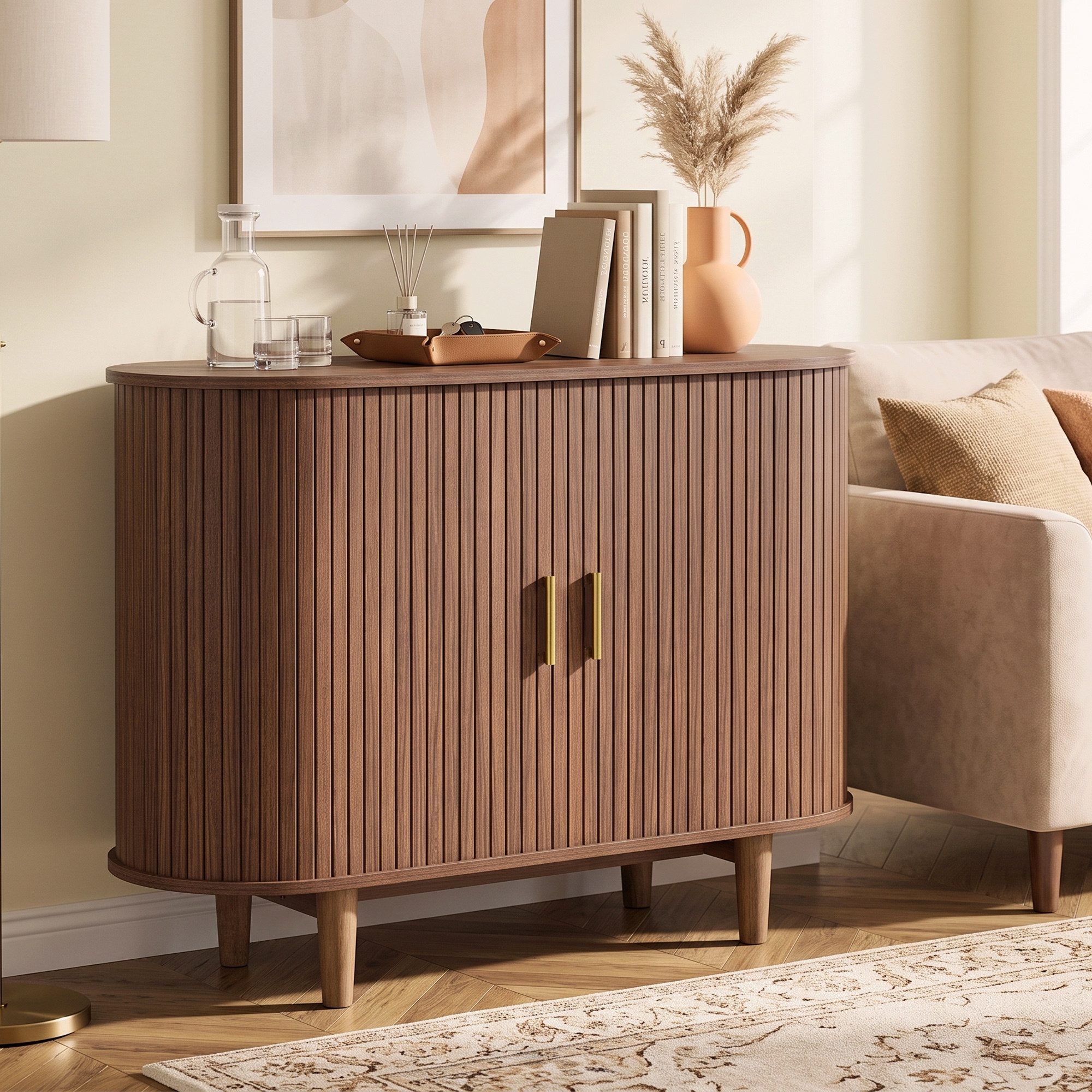 VASAGLE Sideboard mit Schiebetüren und Abgerundeten Ecken, Verstellbare Einlegeböden