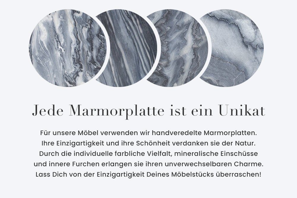 · NOBLE 38cm rund · II Handarbeit abnehmbare · Beistelltisch silber, riess-ambiente Metall-Gestell Marmor-Platte grau /