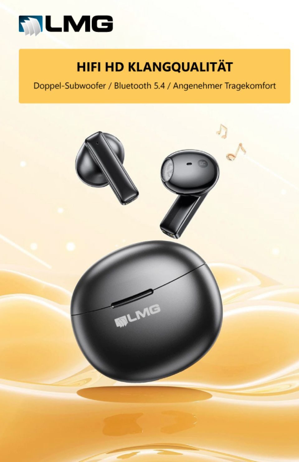 LMG Germany T87 In-Ear Kopfhörer, Bluetooth 5.4, mit Ladecase Bluetooth-Kopfhörer (IOS, Android, HSP, HFP, A2DP, AVRCP, Bluetooth 5.4, IPX6, Double Subwoofer, Low Delay, 20 h Spielzeit)
