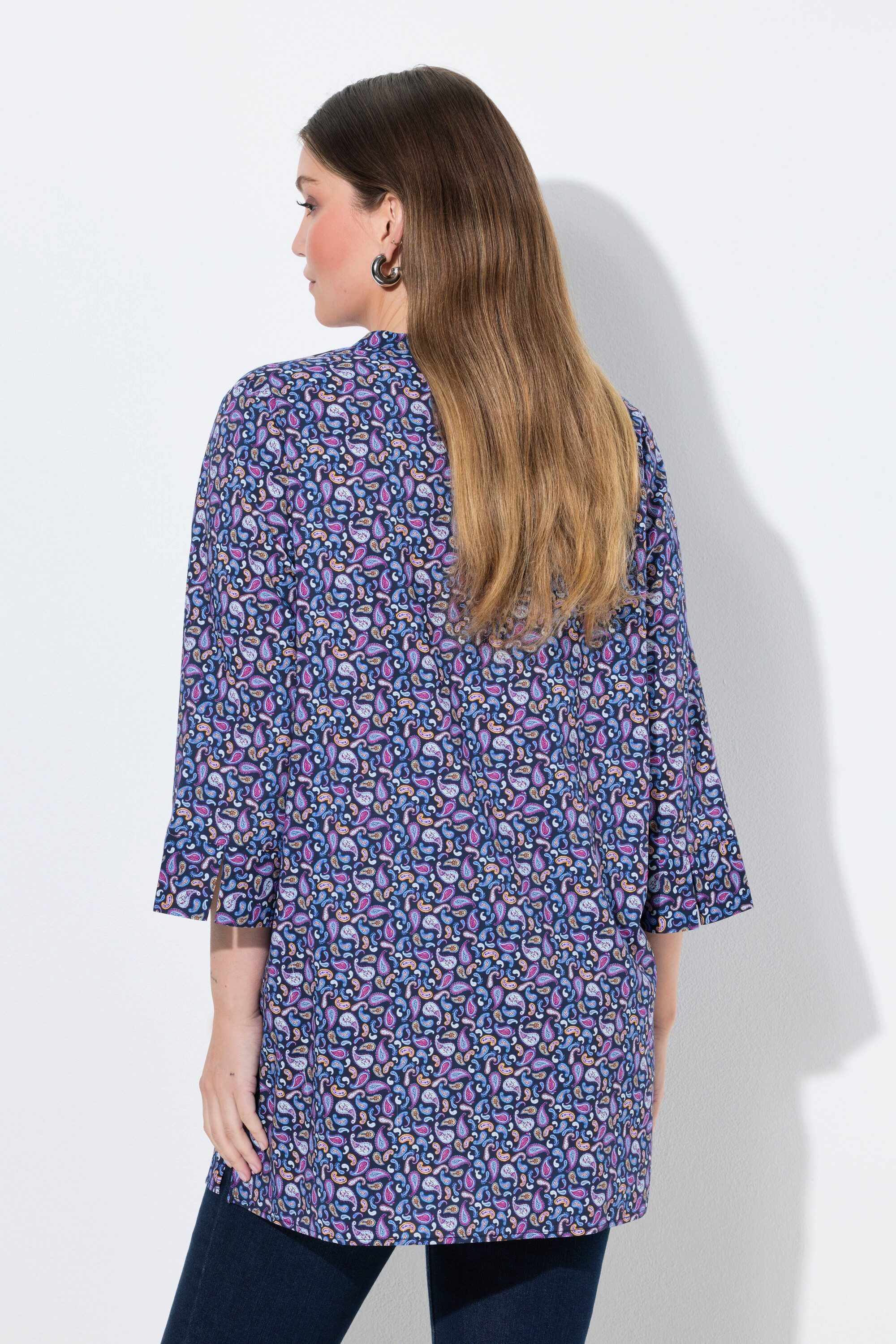Ulla Popken Longbluse Tunika Paisleymuster V-Ausschnitt 3/4-Arm