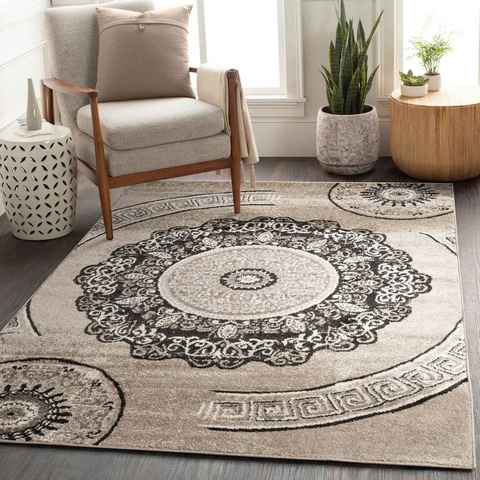 Teppich Kurzflor Wohnzimmer Teppich Vintage Mandala Muster, TT Home, Läufer, Höhe: 12 mm