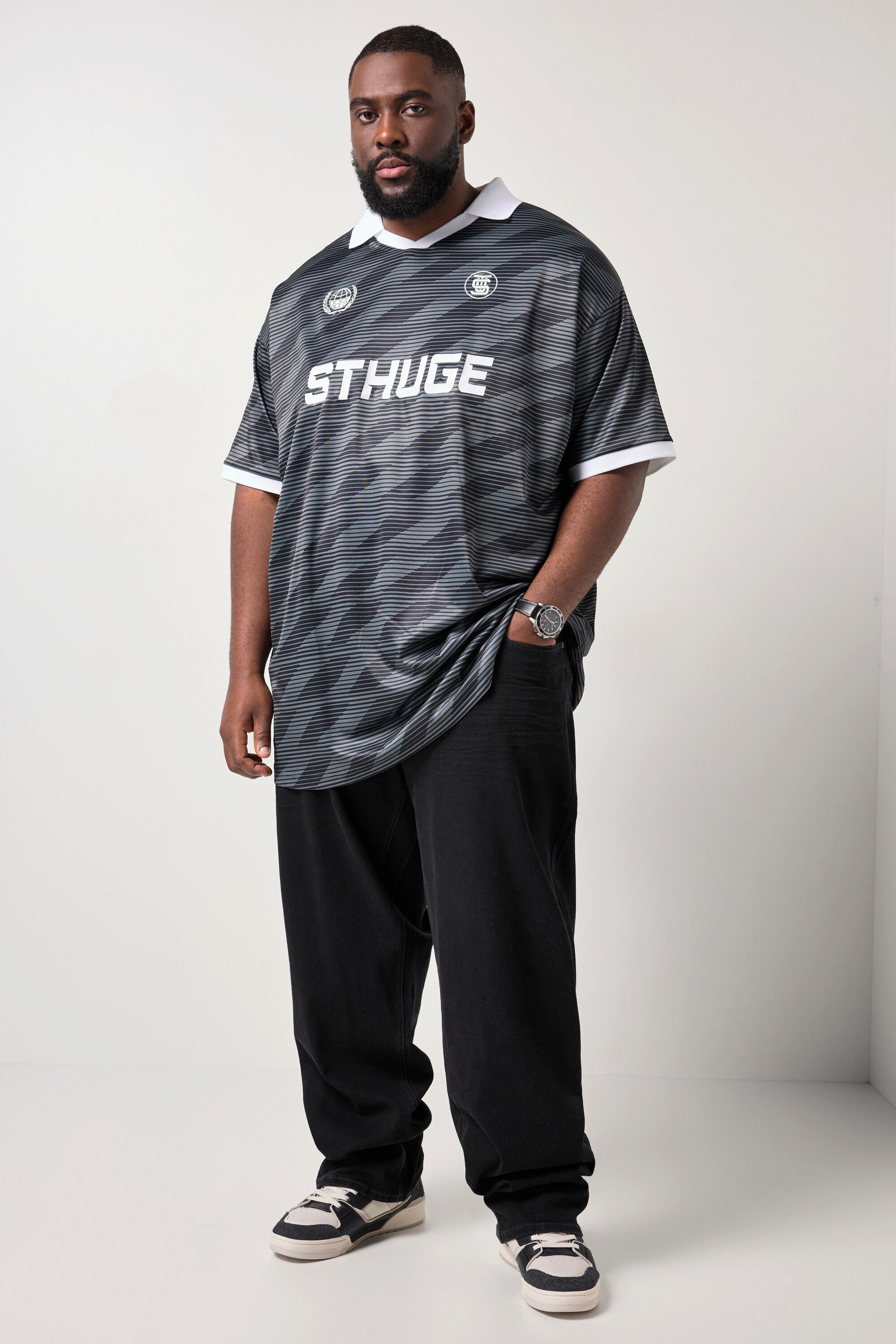 STHUGE Poloshirt Poloshirt Halbarm oversized Leicht-Jersey Muster