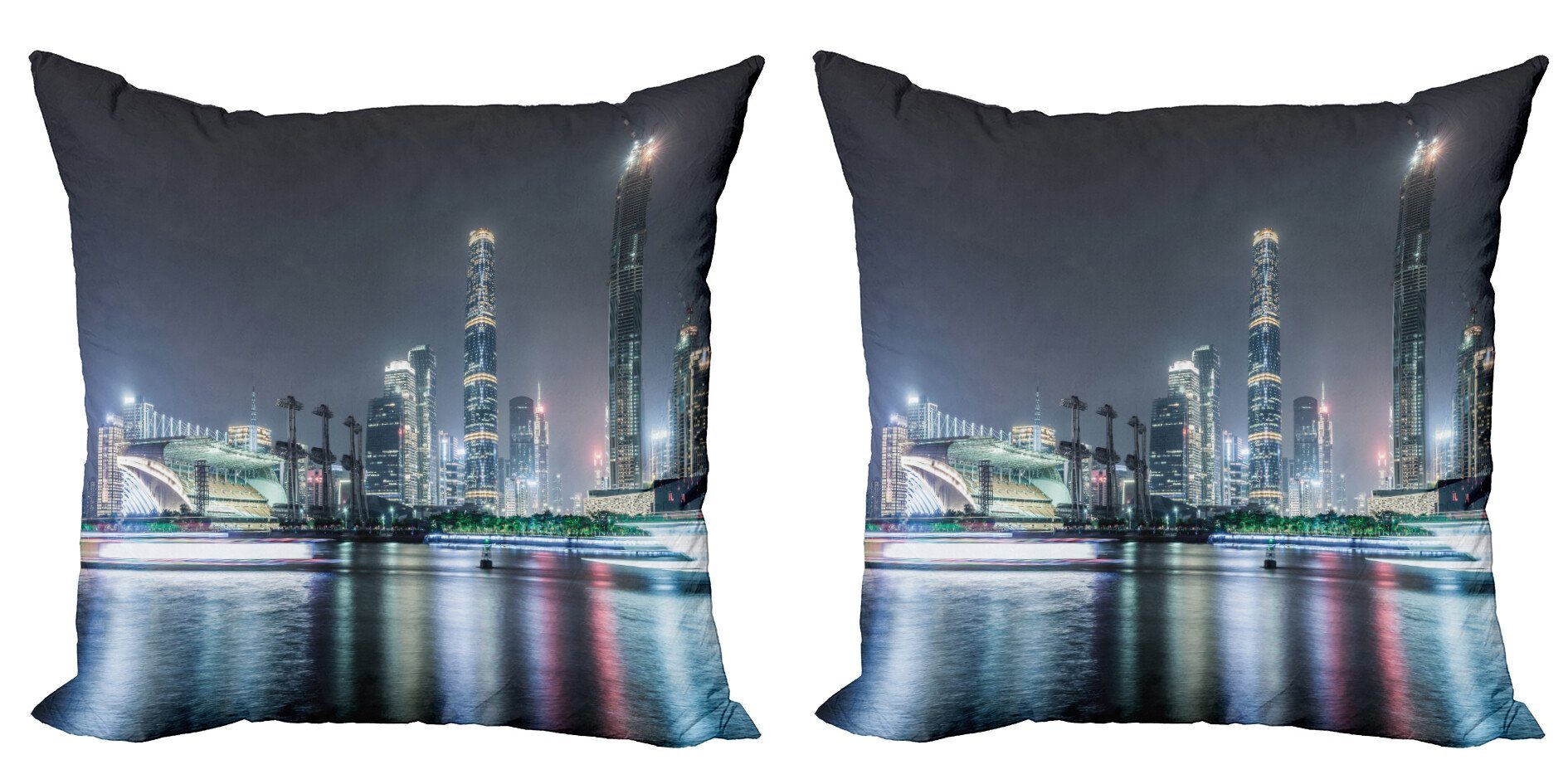 Kissenbezüge Modern Accent Doppelseitiger Digitaldruck, Abakuhaus (2 Stück), Stadt Einbruch der Nacht Szene von Guangzhou