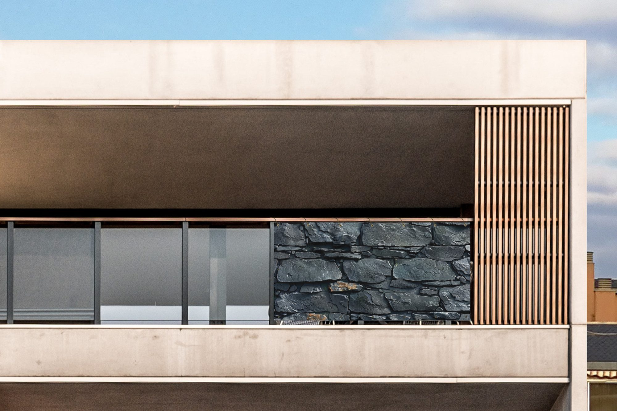 MuchoWow Balkonsichtschutz Steine - Steinoptik - Anthrazit - Grau (1-St) Balkon Sichtschutz 90x200, Windschutz für Zaun PVC, 200x90 cm