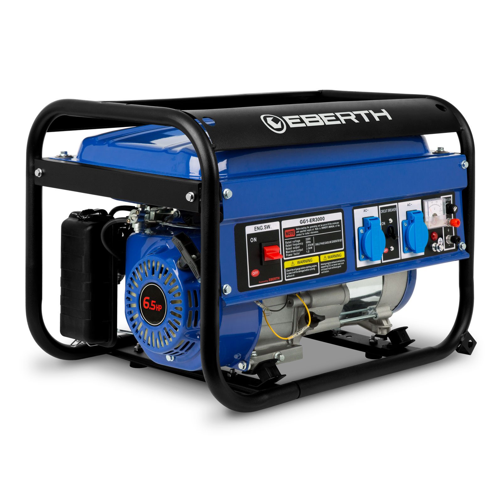 EBERTH Генераторы, 3,00 in kW, Notstromaggregat, 6,5 PS Benzinmotor, 4-Takt, 2x 230V, 1x 12V