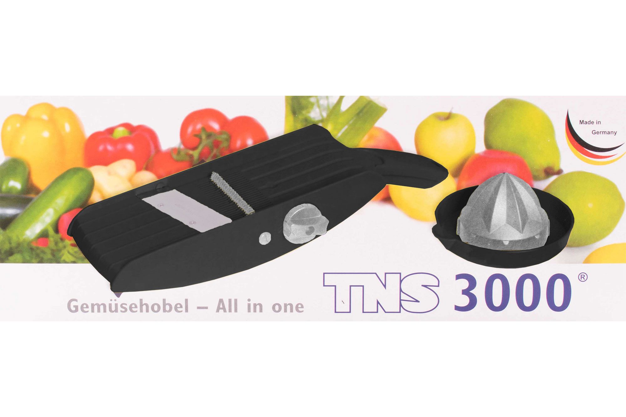 Gemüsehobel TNS 3000 GEMÜSEHOBEL Multireibe, Gurkenhobel, Julienne Schneider "ALL, Kunststoff, (mit Restehalter, 2-St), 32 Einstellmöglichkeiten