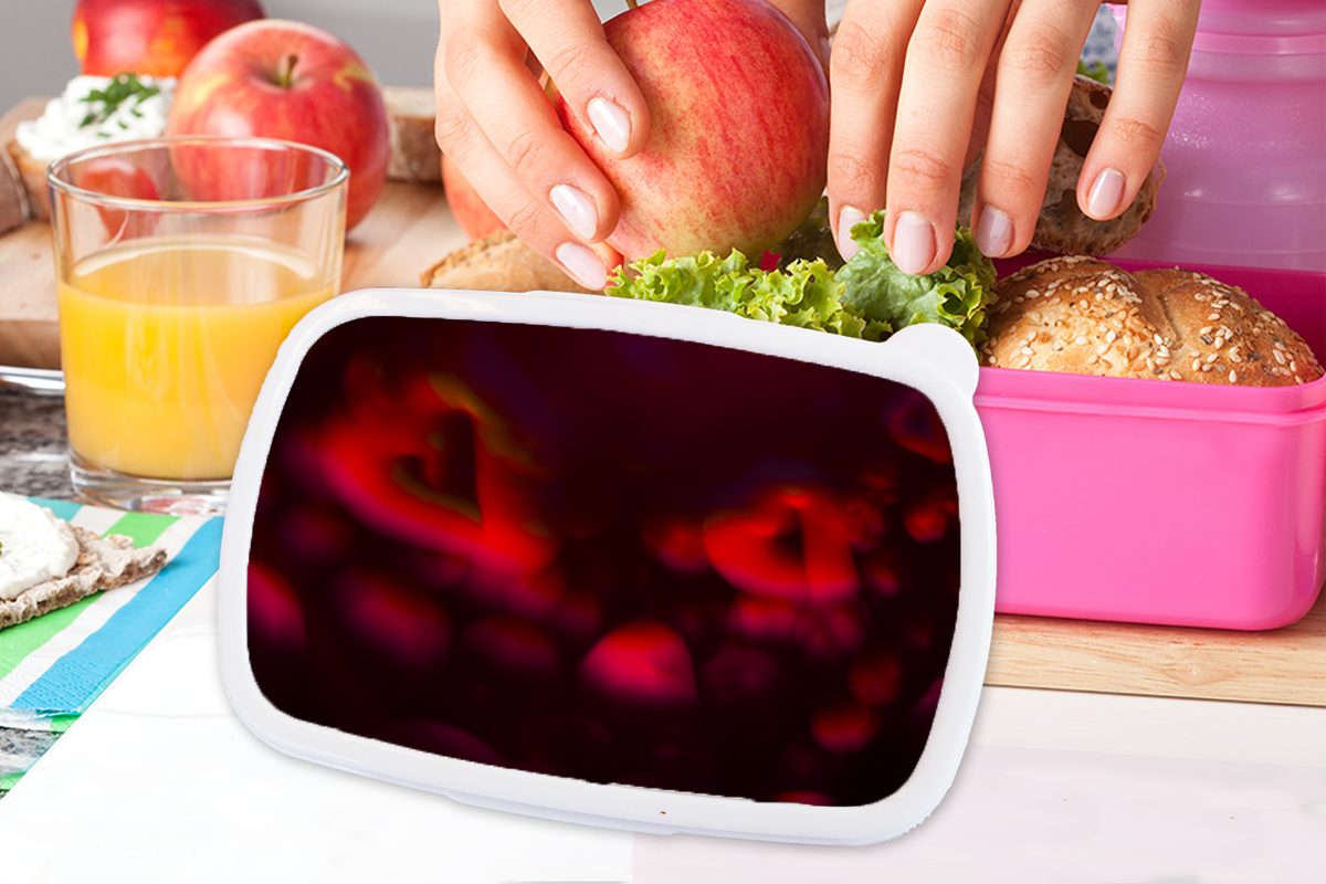 Mädchen, Kinder, (2-tlg), - rosa Lunchbox MuchoWow Kunststoff, Rot - Herzen Brotdose Kunststoff Brotbox Schwarz, Erwachsene, Snackbox, für