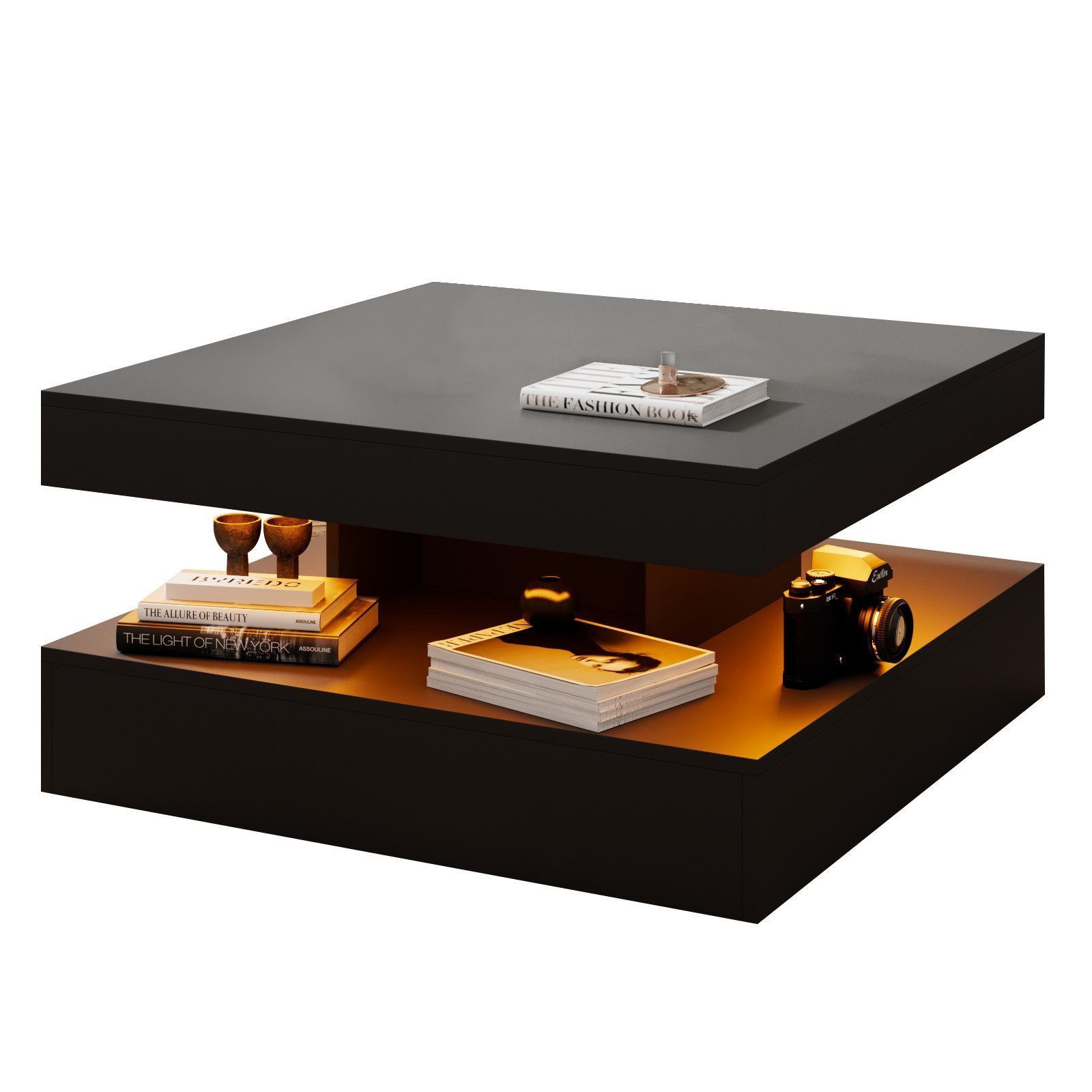 radelldar Couchtisch Quadratisch LED-Beleuchtung 2-in-1 (1-St), Moderner Wohnzimmertisch 78x78 cm mit Fernbedienung