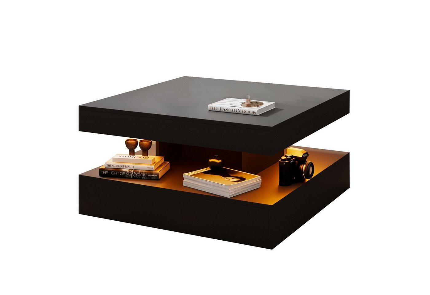radelldar Couchtisch Quadratisch LED-Beleuchtung 2-in-1 (1-St), Moderner Wohnzimmertisch 78x78 cm mit Fernbedienung
