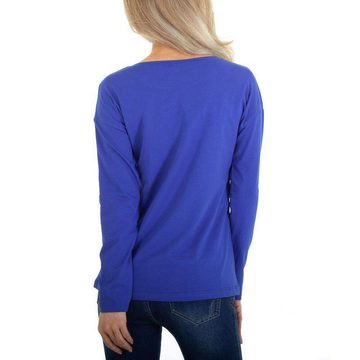 Ital-Design Langarmshirt Damen Freizeit Applikation Stretch Langarmshirt in Blau