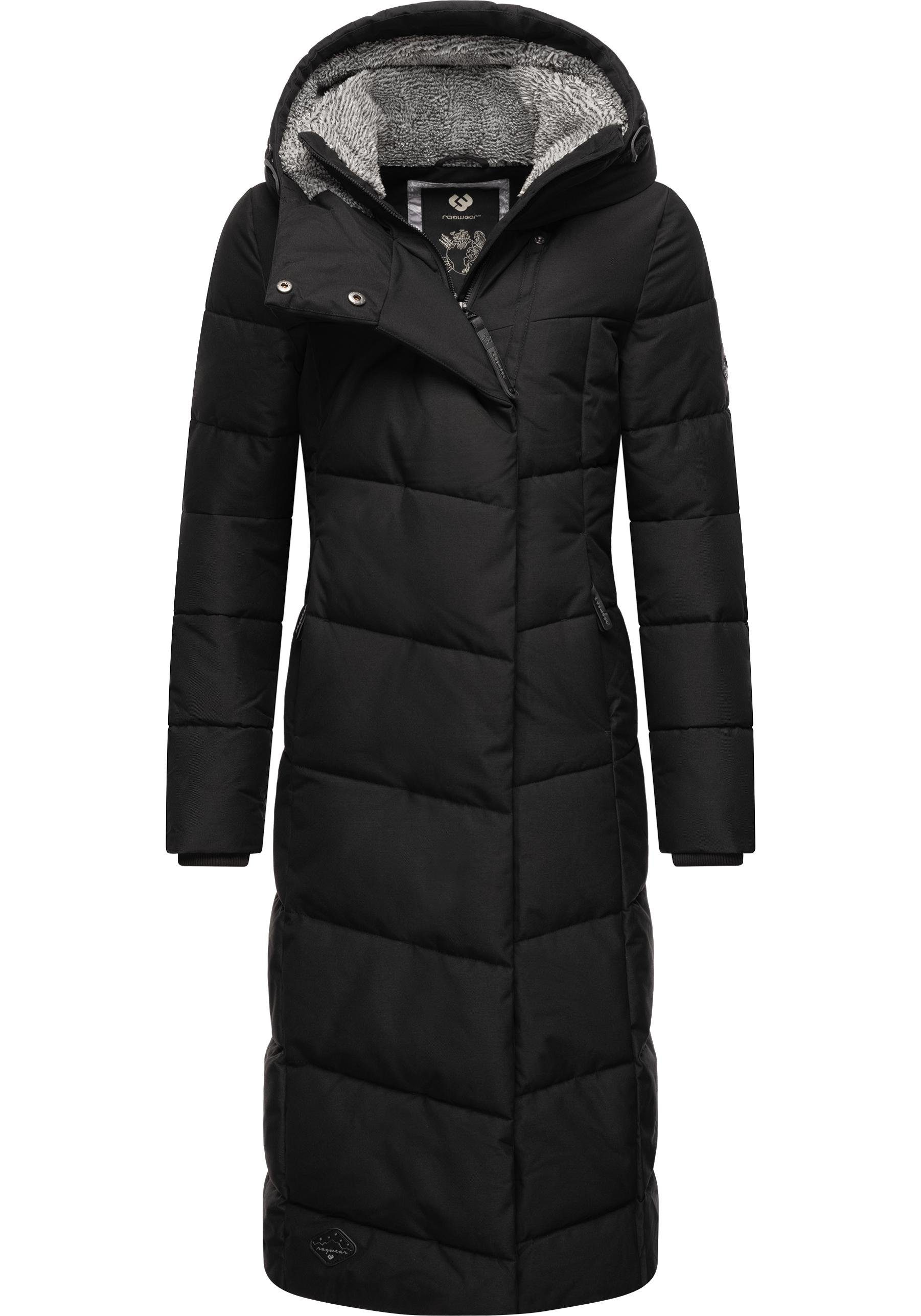 Ragwear Wintermantel Pavla Long extralanger Winterparka mit Teddyfutter und Kapuze