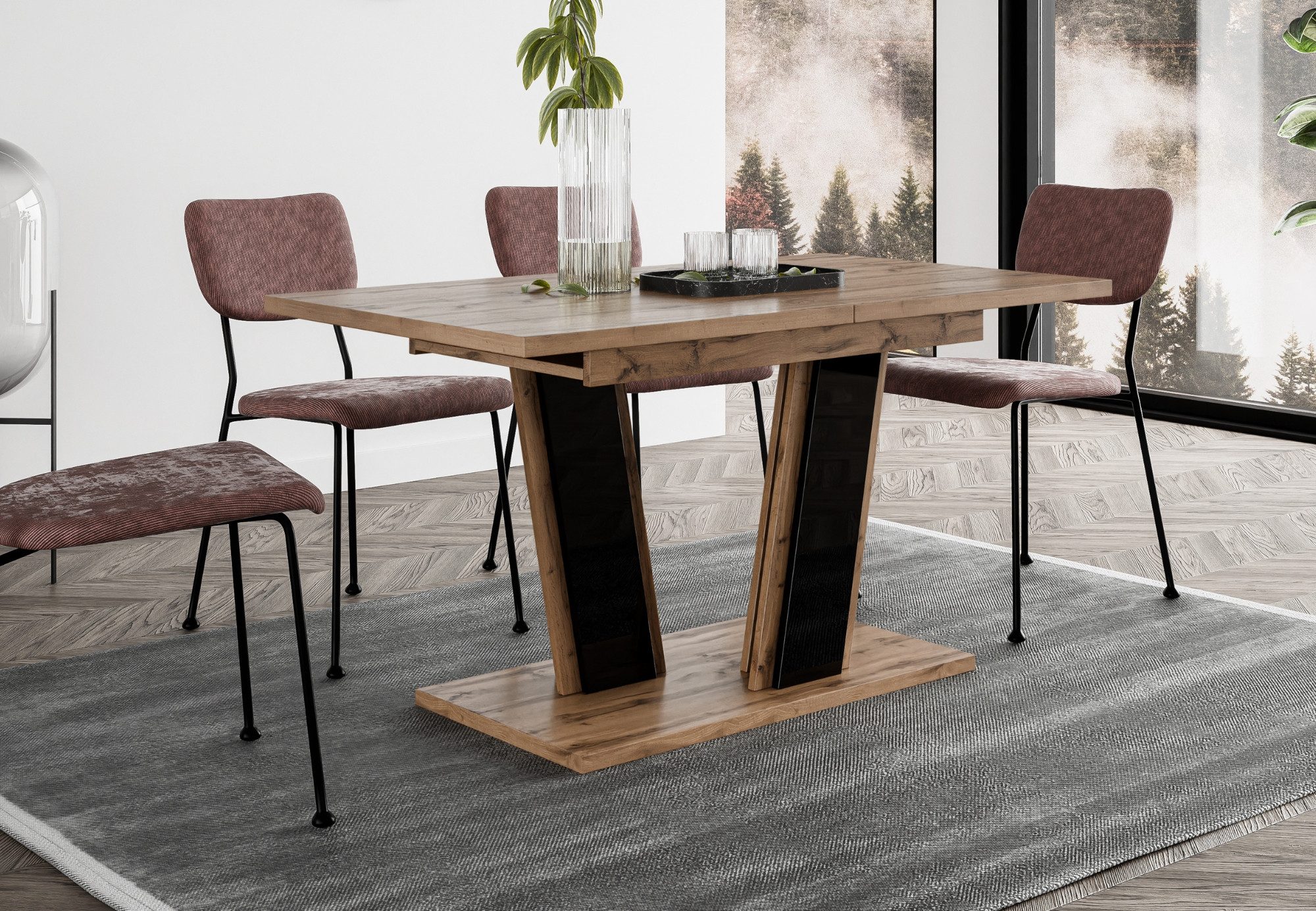 Home Collective Esstisch ausziehbar Tisch Küchentisch Esszimmertisch Ausziehtisch 120 / 140 cm (wählbar in 120-160 oder 140-180 x 80 cm Esszimmer Küche Wohnzimmer Esstisch erweiterbar), modernes Design mit Doppel-Säulengestell Wotan