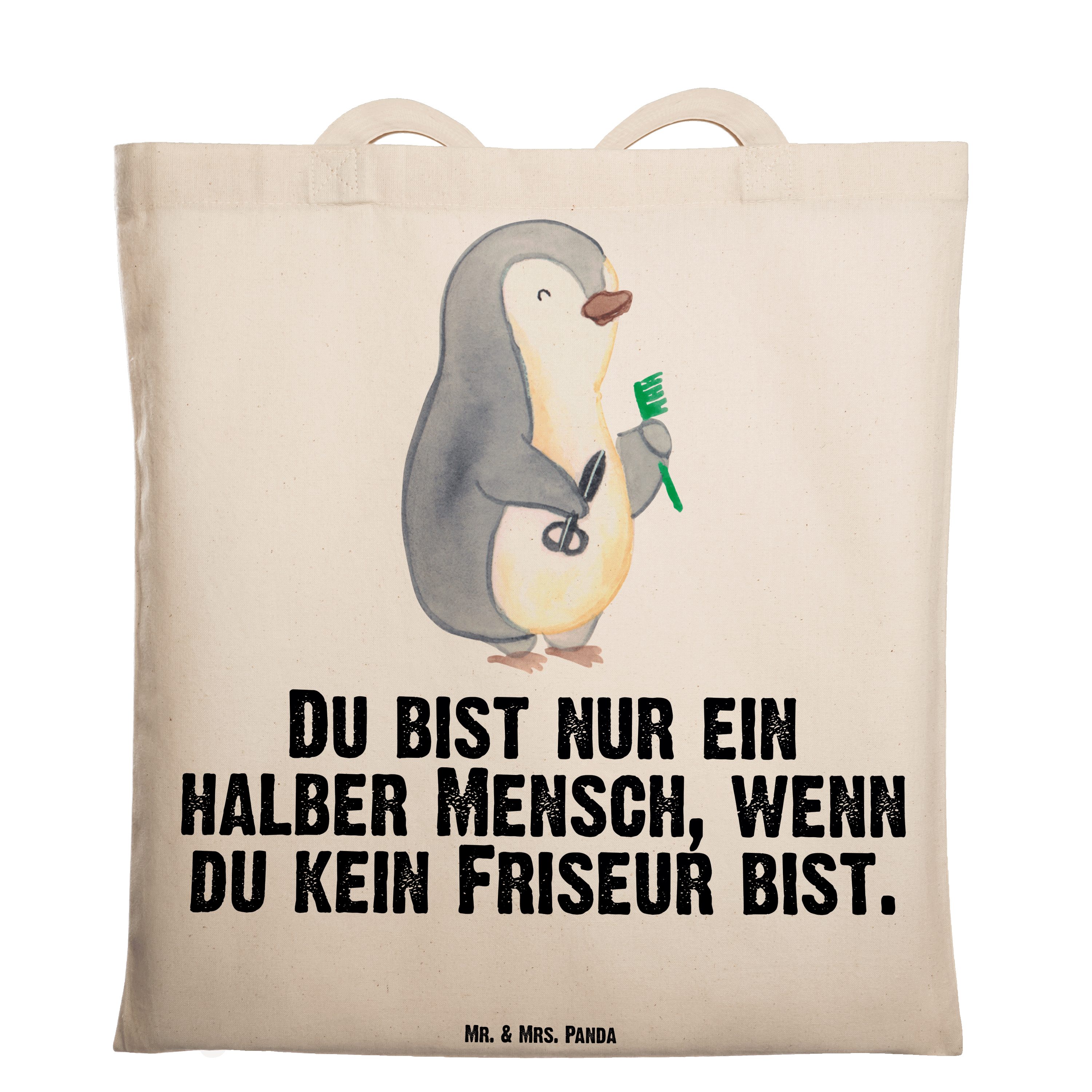 Mr. & Mrs. Panda Tragetasche Friseur mit Herz - Transparent - Geschenk, Haarstylist, Stoffbeutel, (1-tlg)