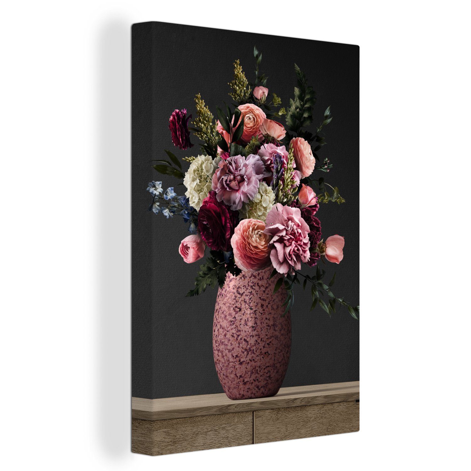 St), - OneMillionCanvasses® Zackenaufhänger, Farben Leinwandbild - Gemälde, cm inkl. fertig Leinwandbild Blumen Vase, bespannt 20x30 (1