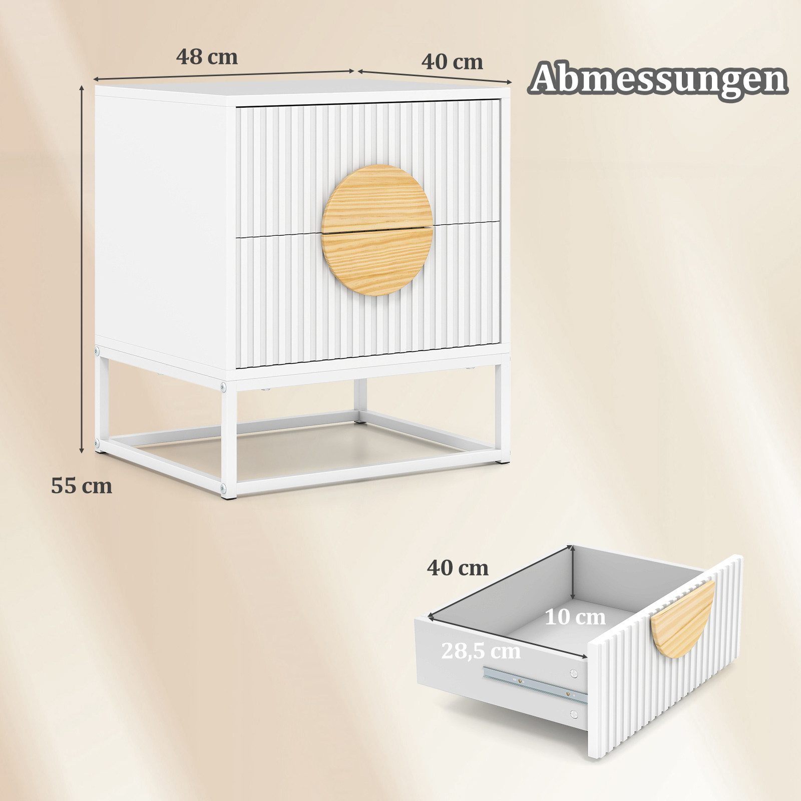 COSTWAY Nachttisch (1-St), Beistelltisch, Nachtschrank, Sofatisch mit 2 Schubladen