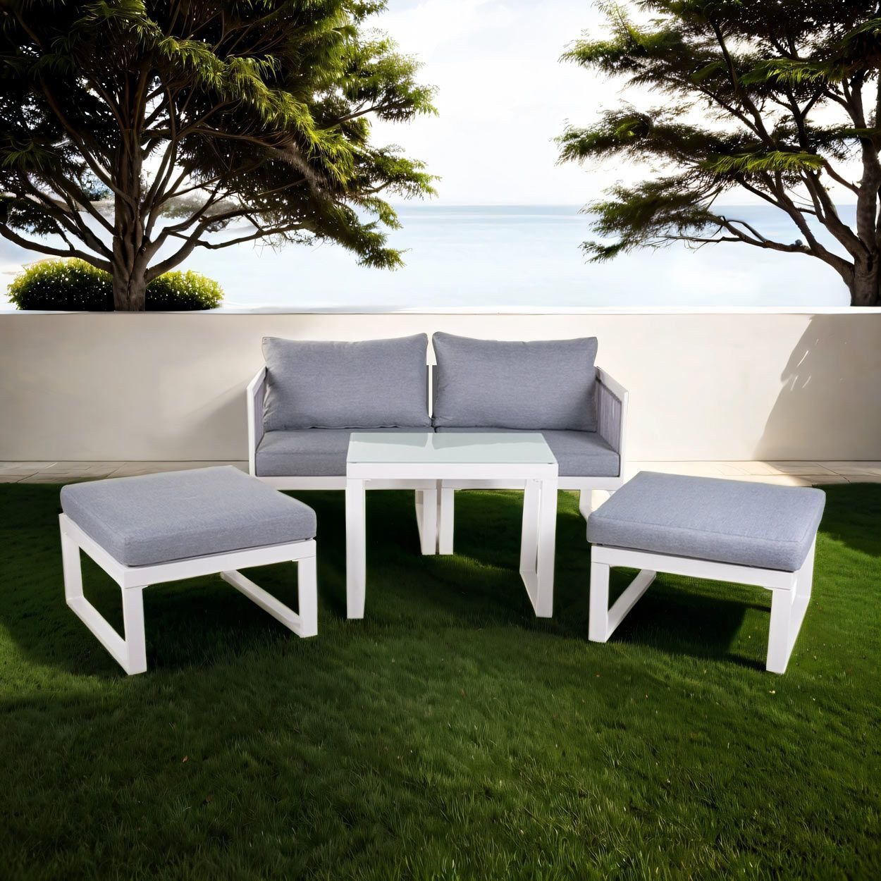 OUTLIV. Loungeset OUTLIV. Oscar Loungeset inkl. Loungetisch Aluminium/Polypropylen, Rostfrei, Witterungsbeständig, Schnelltrocknend, Reißfest
