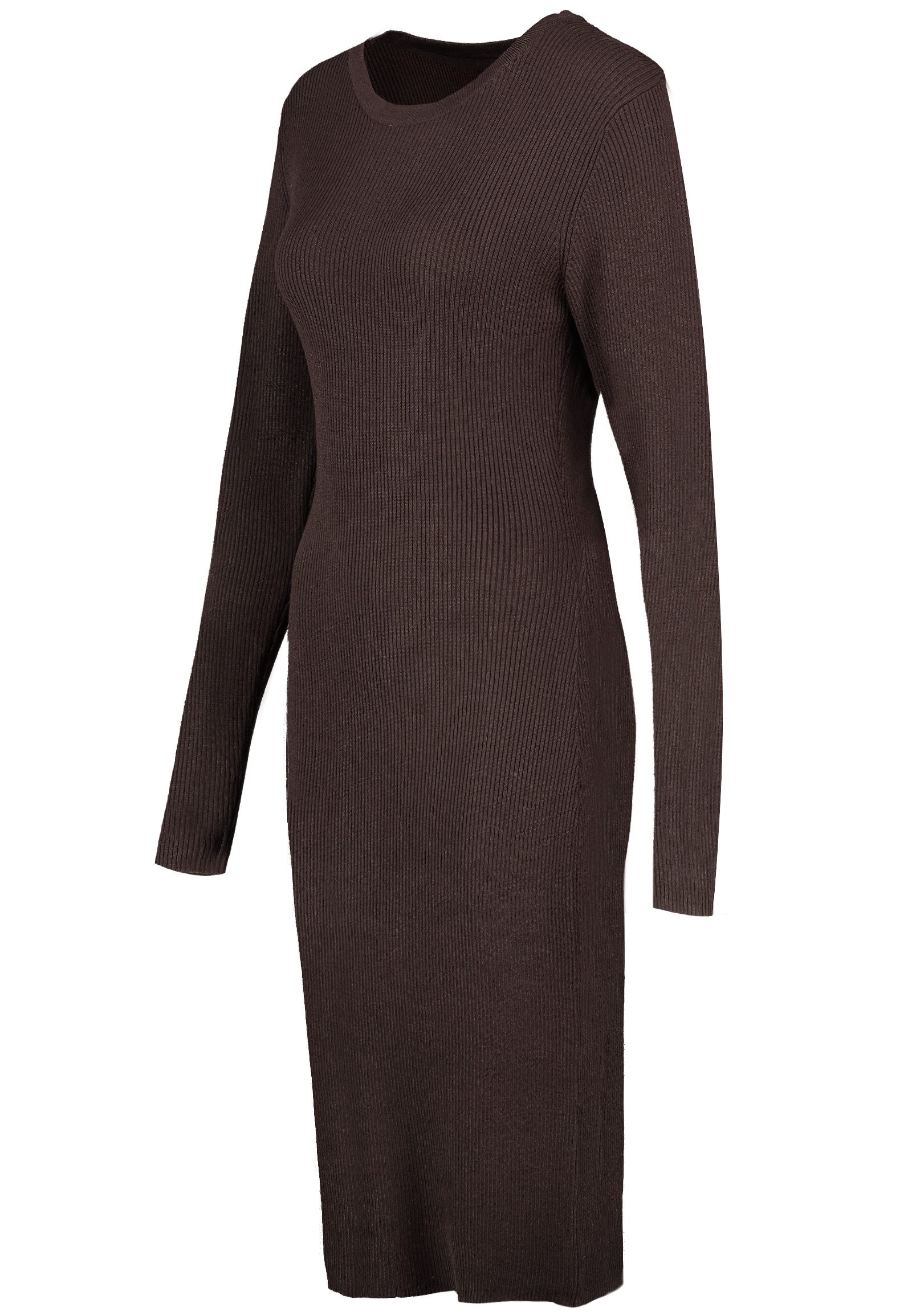 Eight2Nine Shirtkleid Geripptes, figurbetontes Outfit mit langen Ärmeln für Damen (lang, 1-tlg) Baumwolle Normal Fit Rundhals Langarm Einfarbig wärmend