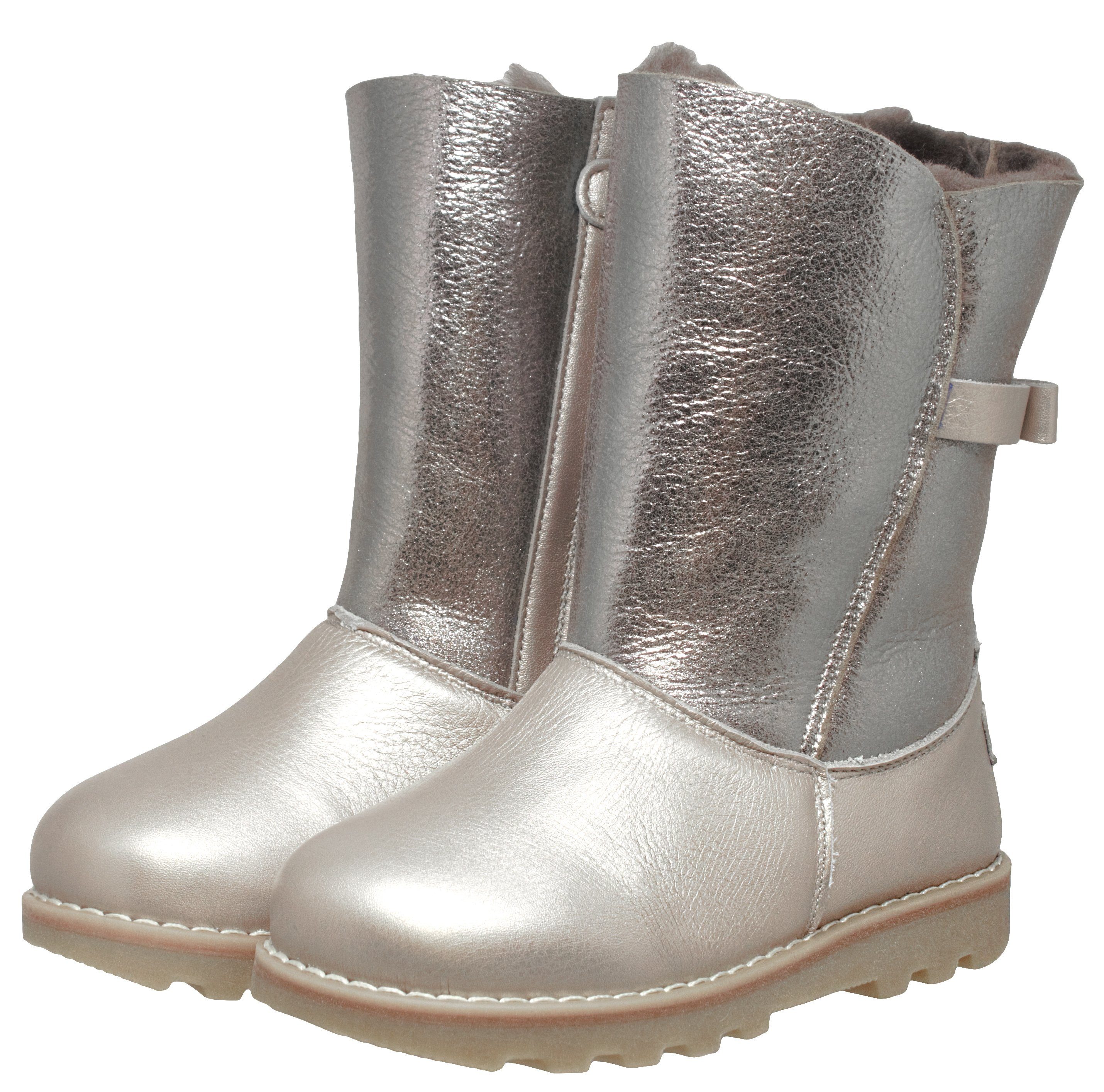 Zecchino d'Oro Mädchen 2933 Zecchino Stiefel platin d'Oro A29 Lammfell Schnürstiefelette Schleife