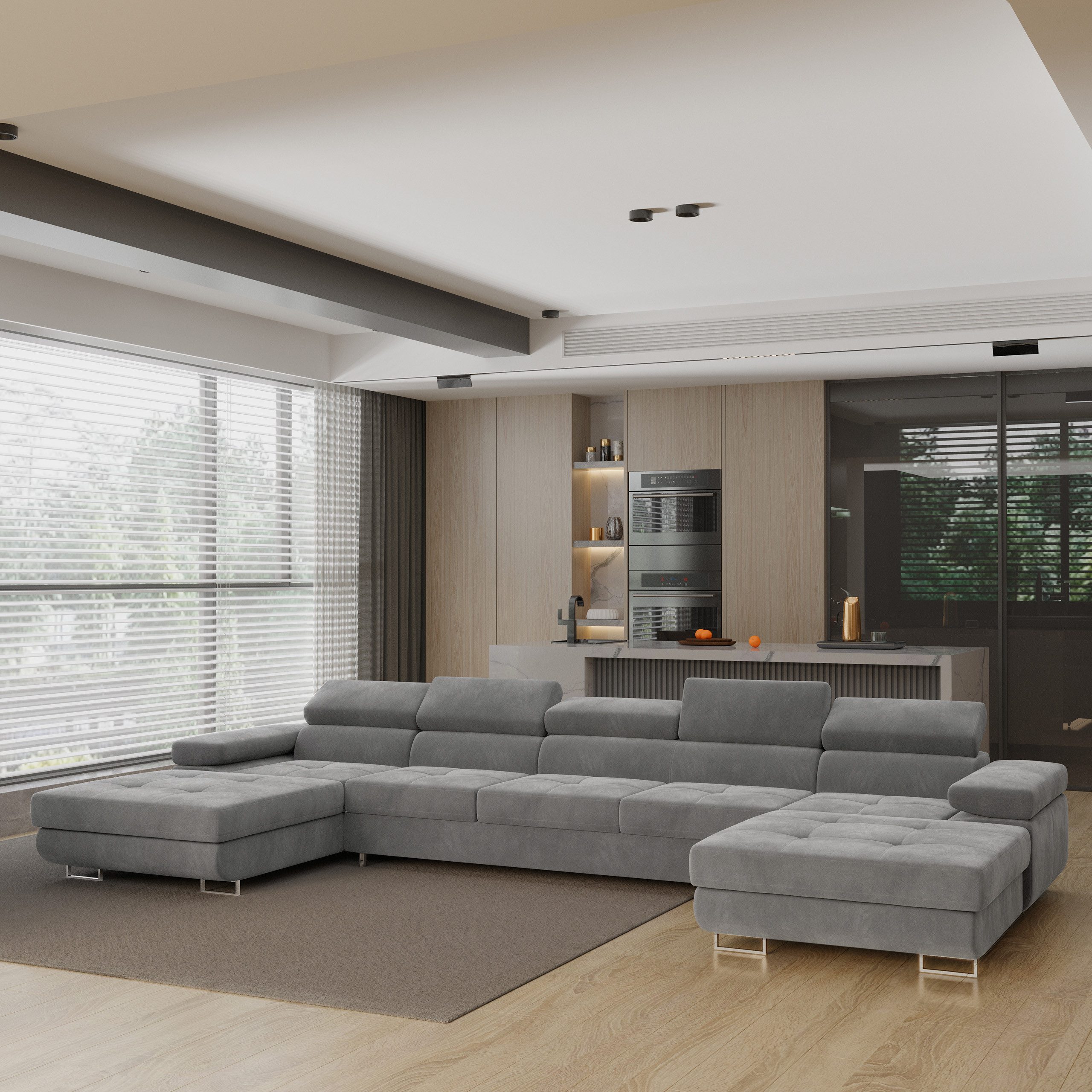 Masseno Ecksofa OMBRA mit Schlaffunktion U-Form, Sofa mit Bettkasten