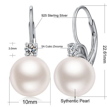 HYTIREBY Paar Ohrhänger 18 Karat Weiß Vergoldet Perlen Ohrringe Damen (2-tlg), 925 Sterling Silber