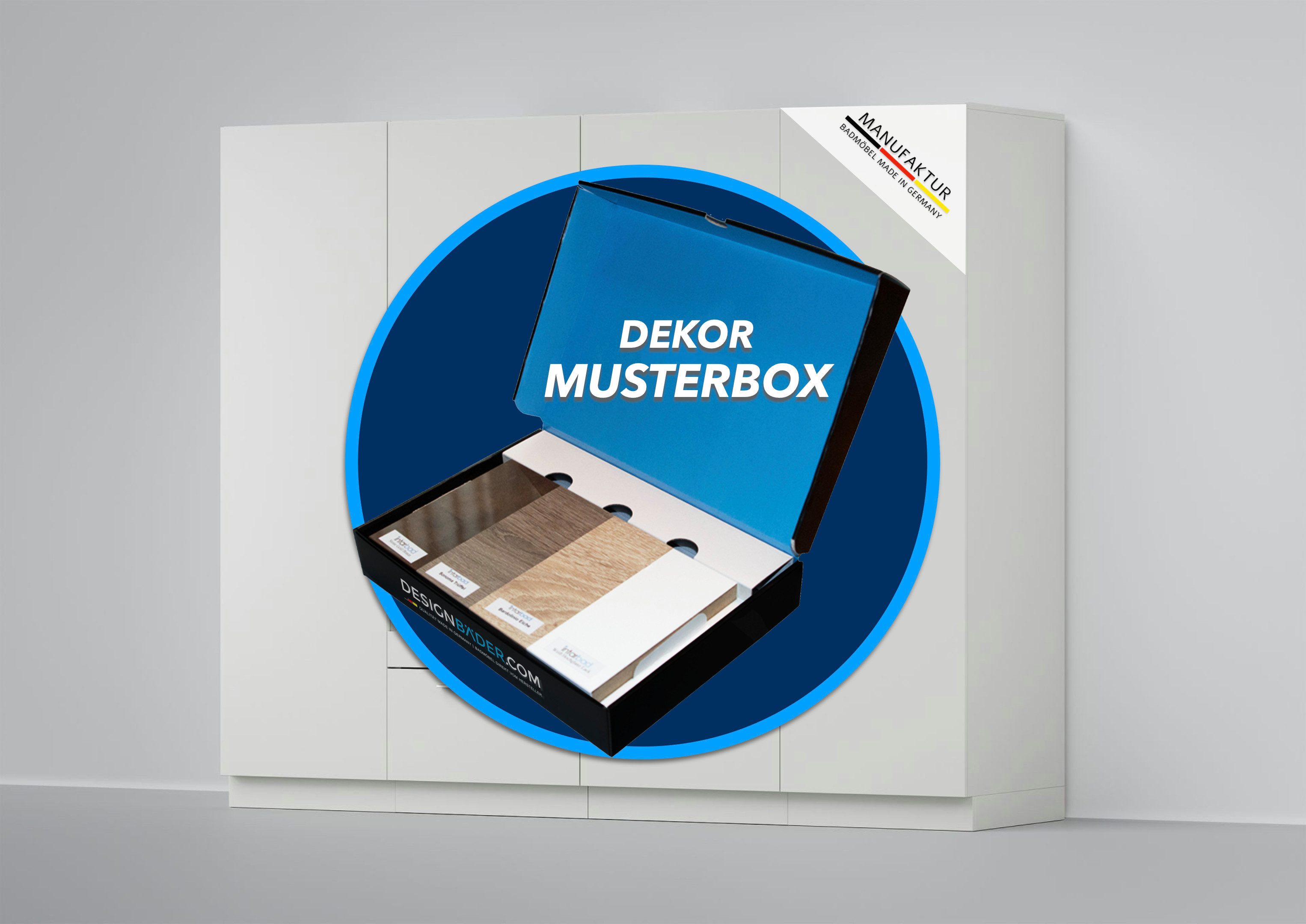 Intarbad Waschmaschinenumbauschrank 1 x Musterbox mit 5 Dekorvarianten für Intarbad Waschküchen Sets (5 Musterdekore, Weiß Matt, Anthrazit Matt, Beton Hell, Eiche Natur, Kaschmir Matt)