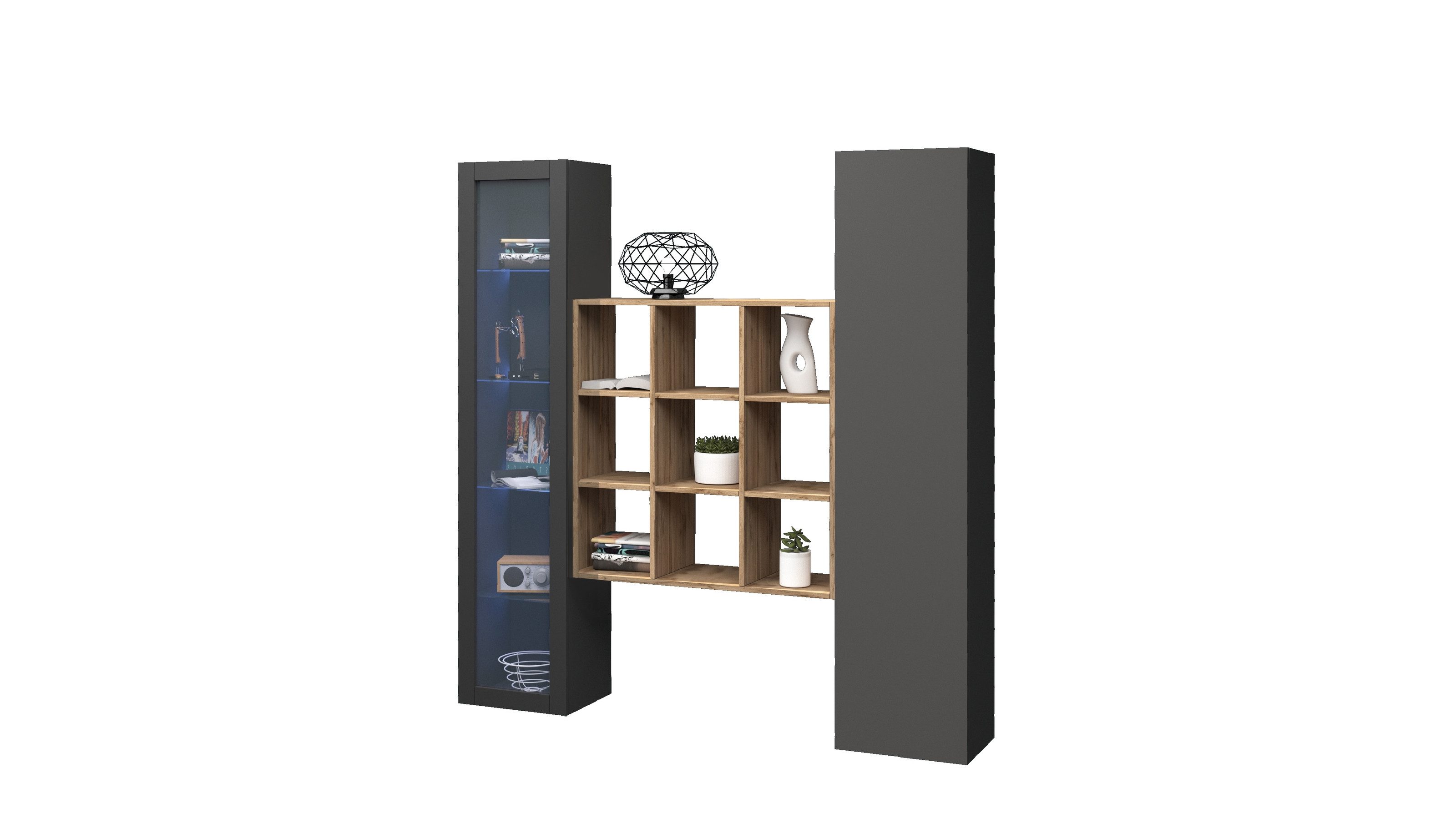Web Furniture Wohnwand (3-teilig) in Anthrazit matt - 170x180x30 (BxHxT), (3-teilig)