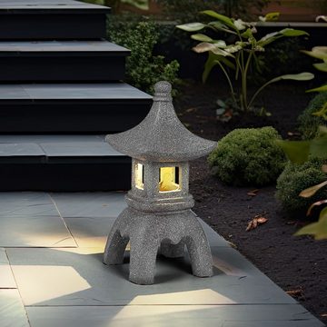 Globo Gartenleuchte, LED-Leuchtmittel fest verbaut, Warmweiß, Pagode Gartendeko Solarlicht Figuren Solarleuchten für Außen