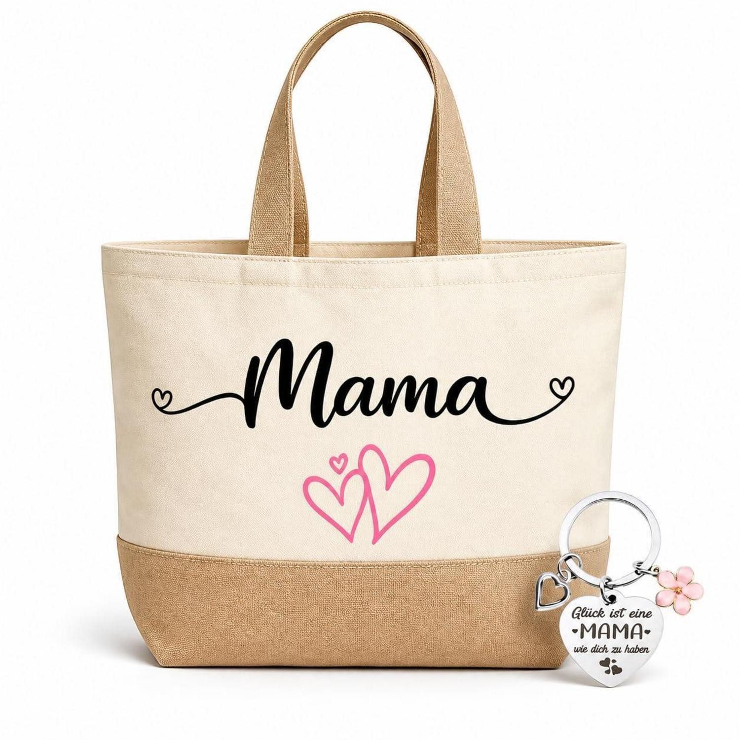 LuxusKollektion Einkaufsshopper Geschenkset Mama Tasche & Anhänger Jute Herz