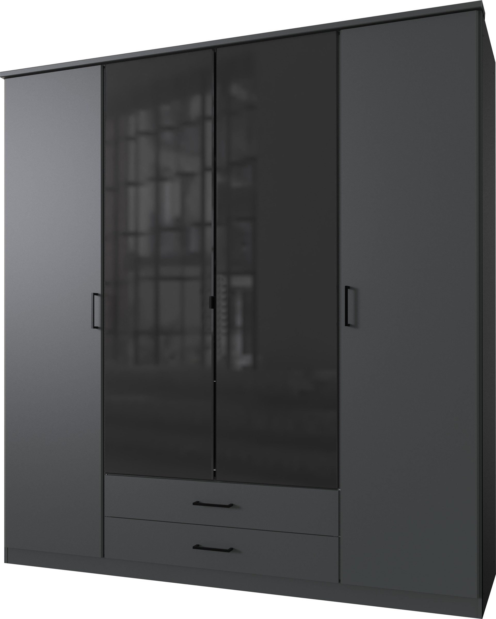 freiraum Drehtürenschrank Soest in GRAPHIT + GLAS SCHWARZ - 180x199x58cm (BxHxT)