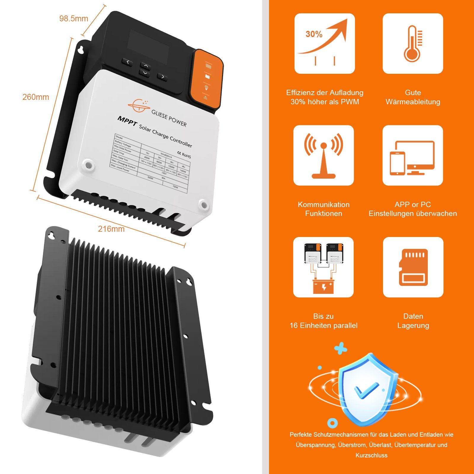 DC Solar Spannungs-auto Solarladeregler GLIESE Identifizierung 12V/24V/36V/48V Laderegler