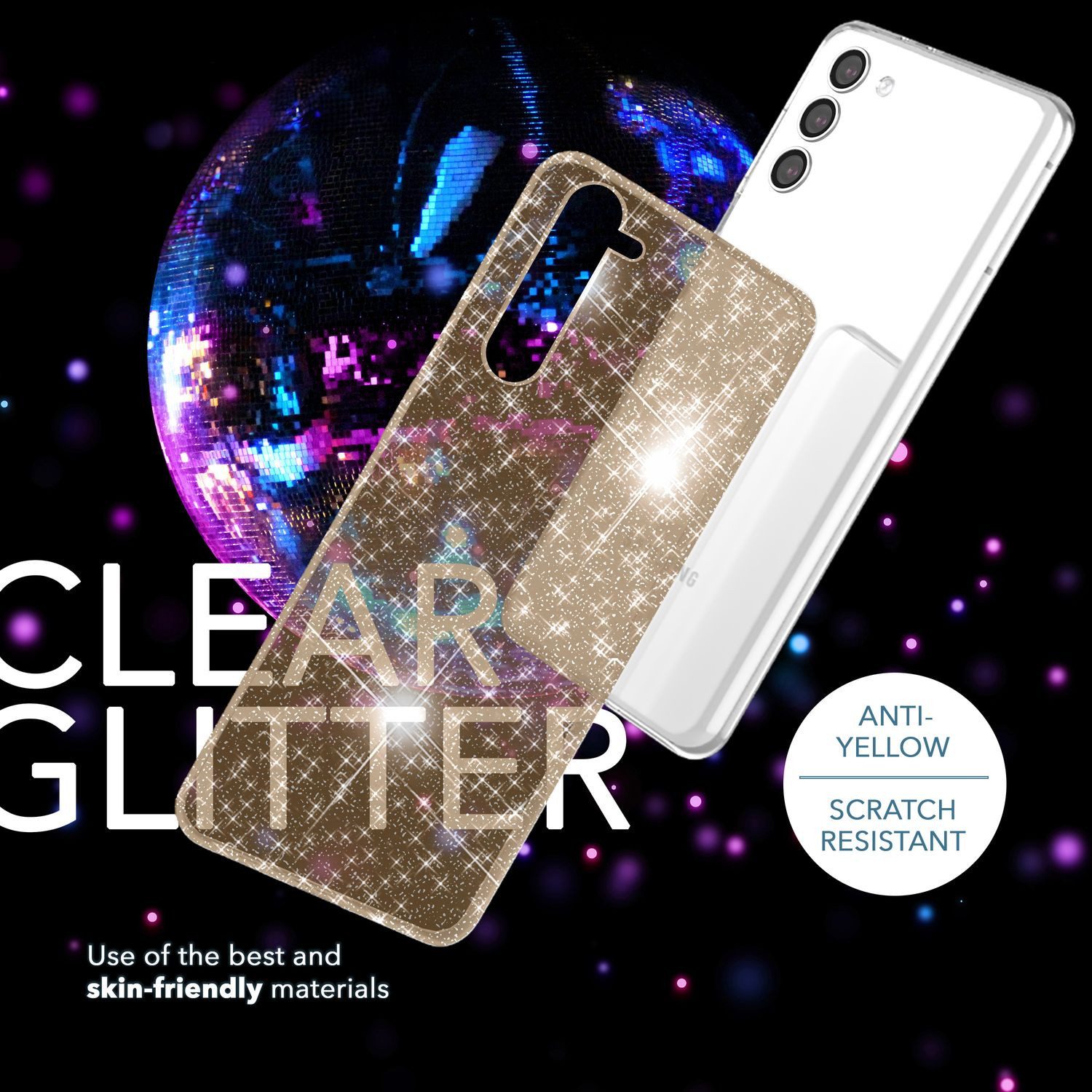 Nalia Smartphone-Hülle Samsung Galaxy S23 Plus 16,8 cm (6,6 Zoll), Klare Glitzer Silikon Hülle / 2x Display- & Kameraschutz / Bling Cover