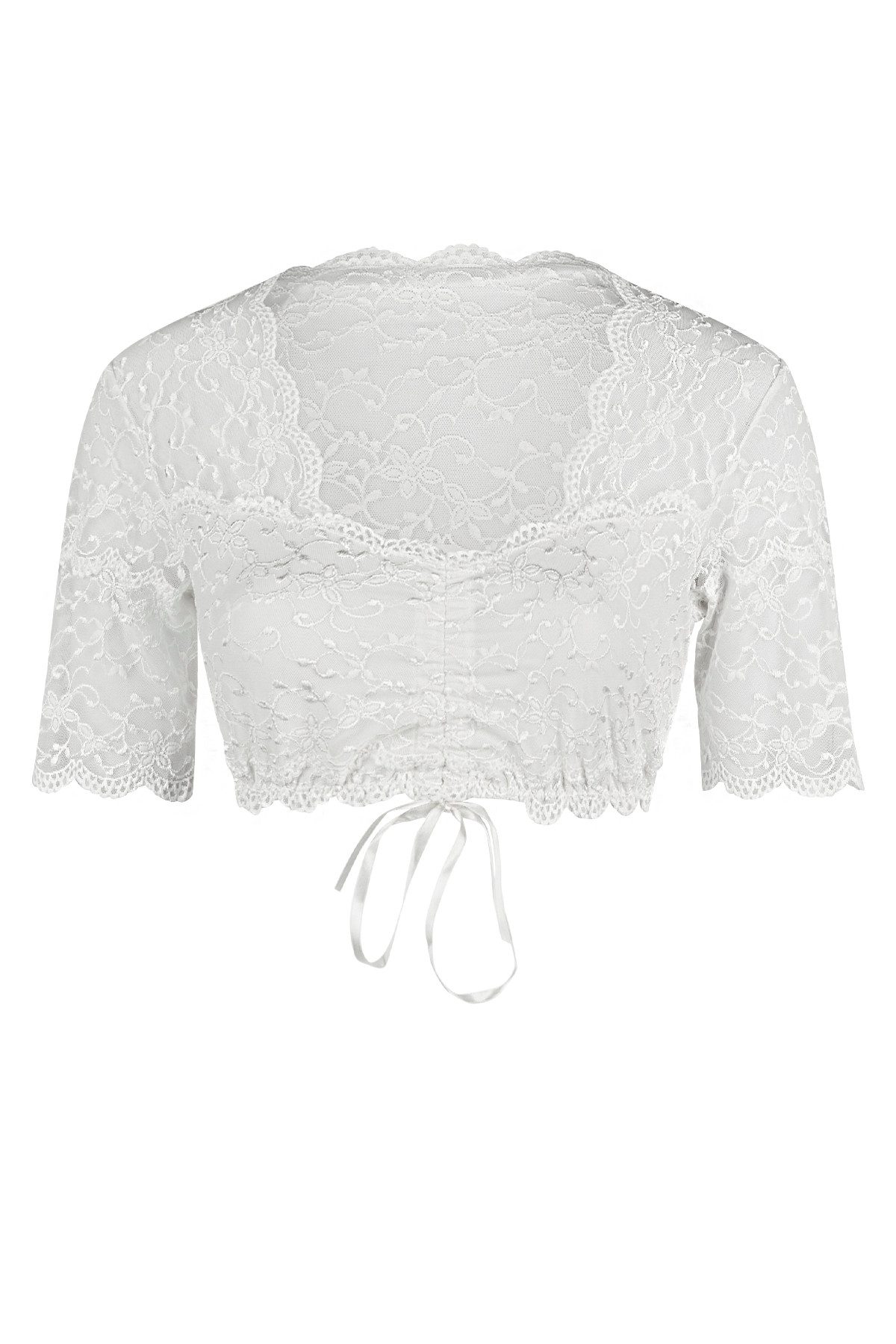 Nina Von C. Dirndlbluse V-Ausschnitt, Spitze, bauchfrei, Kurzarm, Schnürung vorne. Reduzierter Preis € 39,99. Unverbindliche Preisempfehlung € 49,95, (€ 39,99 pro 1 Stk)