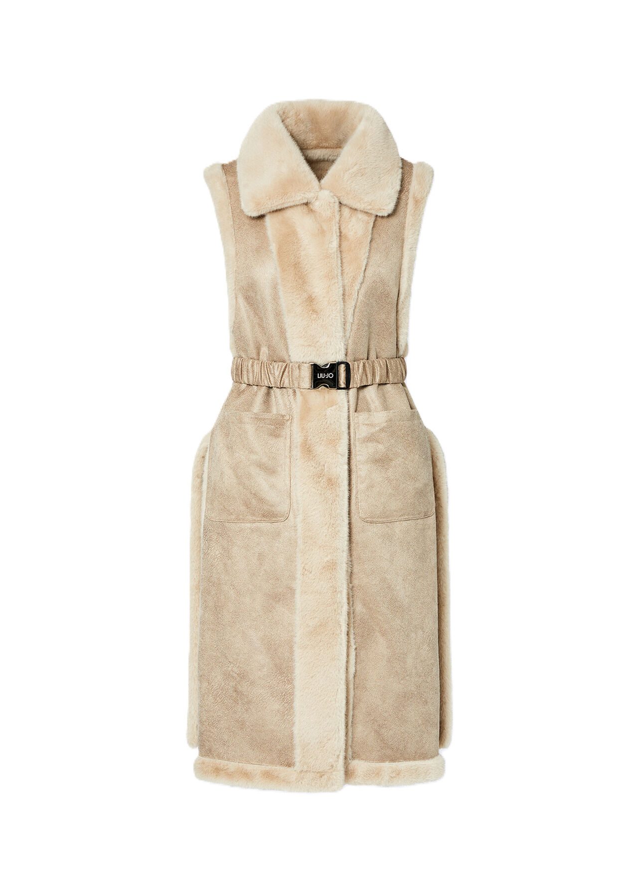 Liu Jo Plüschweste Elegante Plüschweste mit Taillengürtel und weitem Kragen - Damenweste