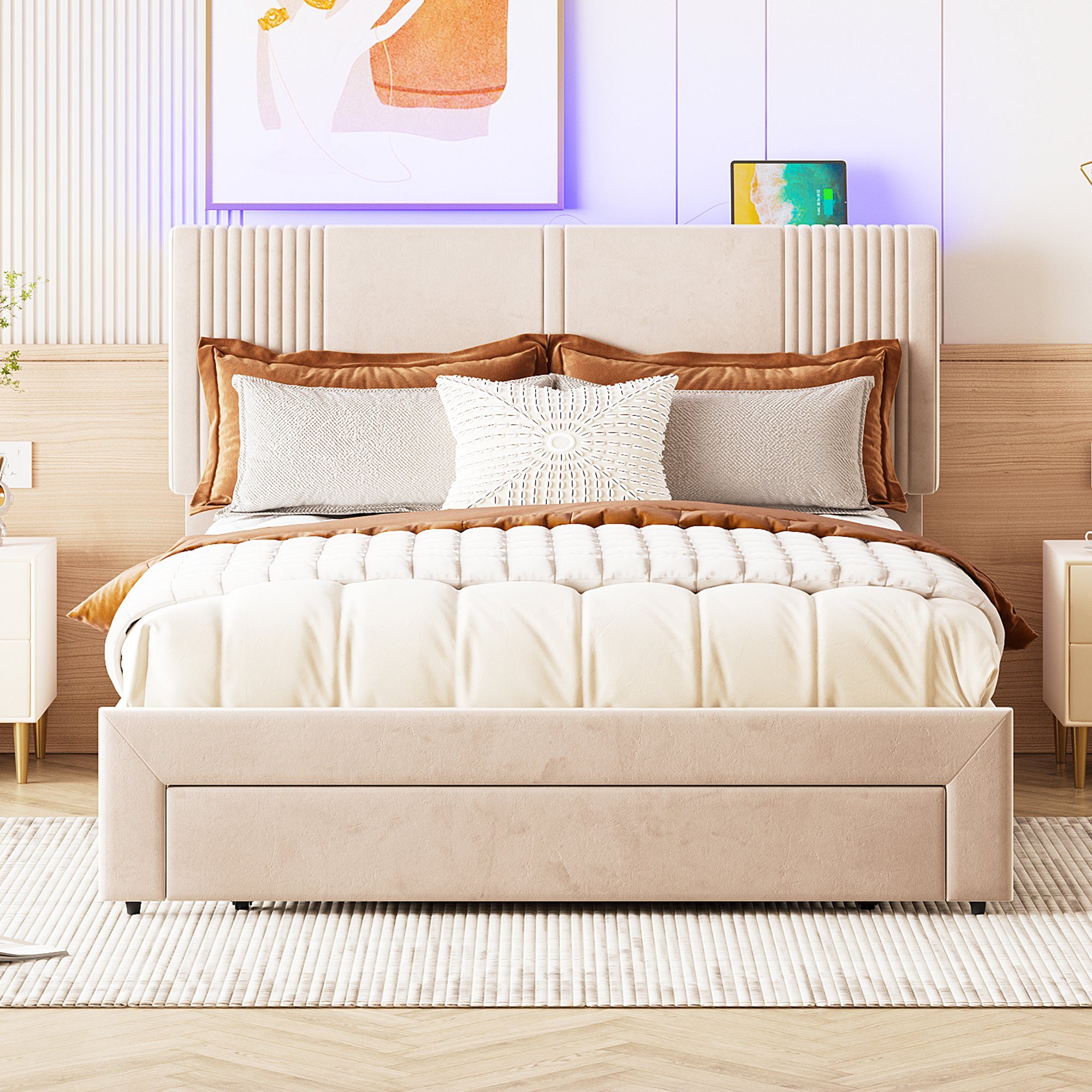 Flieks Polsterbett, LED Doppelbett 140x200cm mit günstig online kaufen