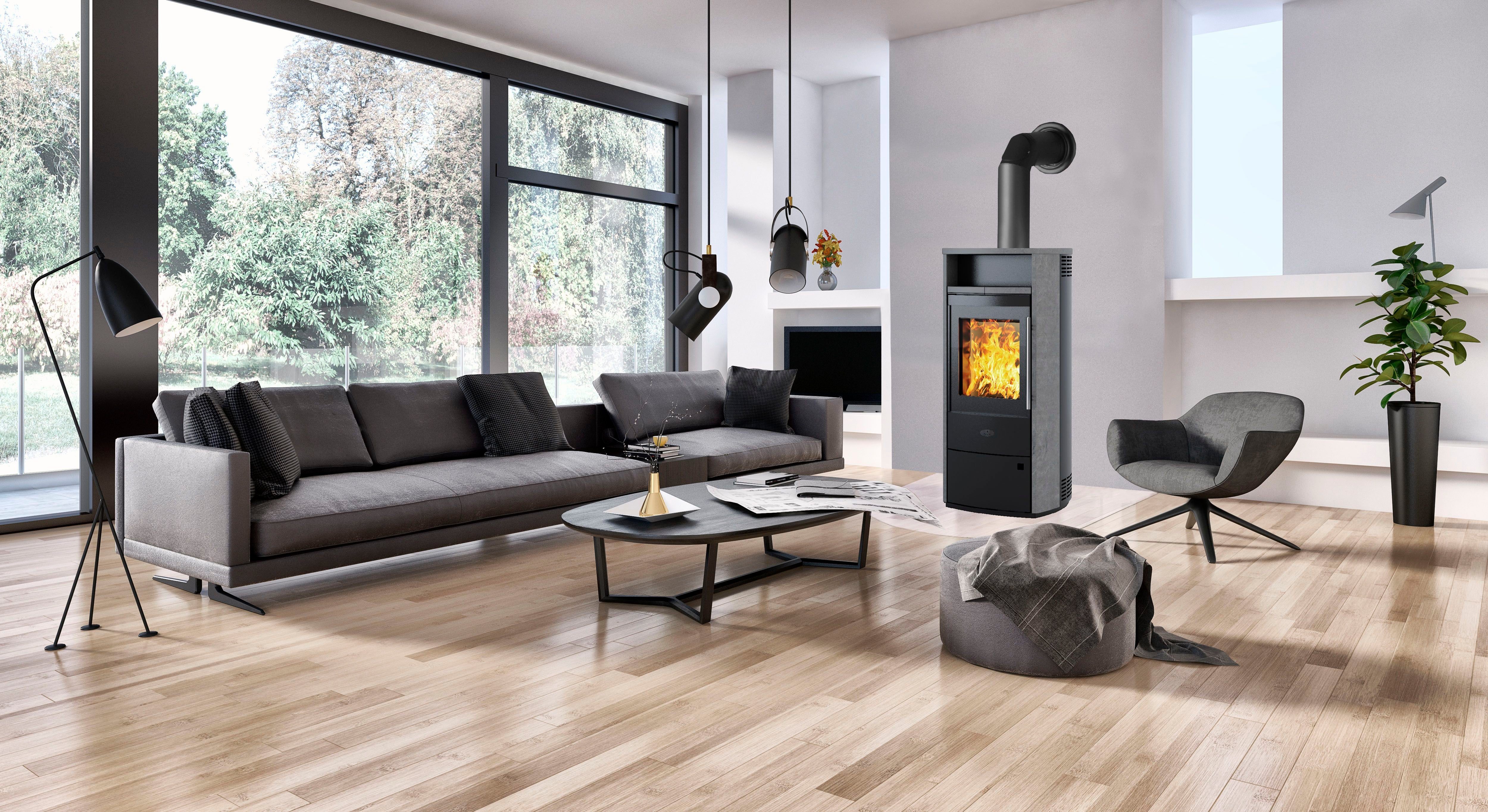 Firefix Kaminofen DUBLIN, 6 kW, intergriertem mit Naturstein und Katalysator Dauerbrand