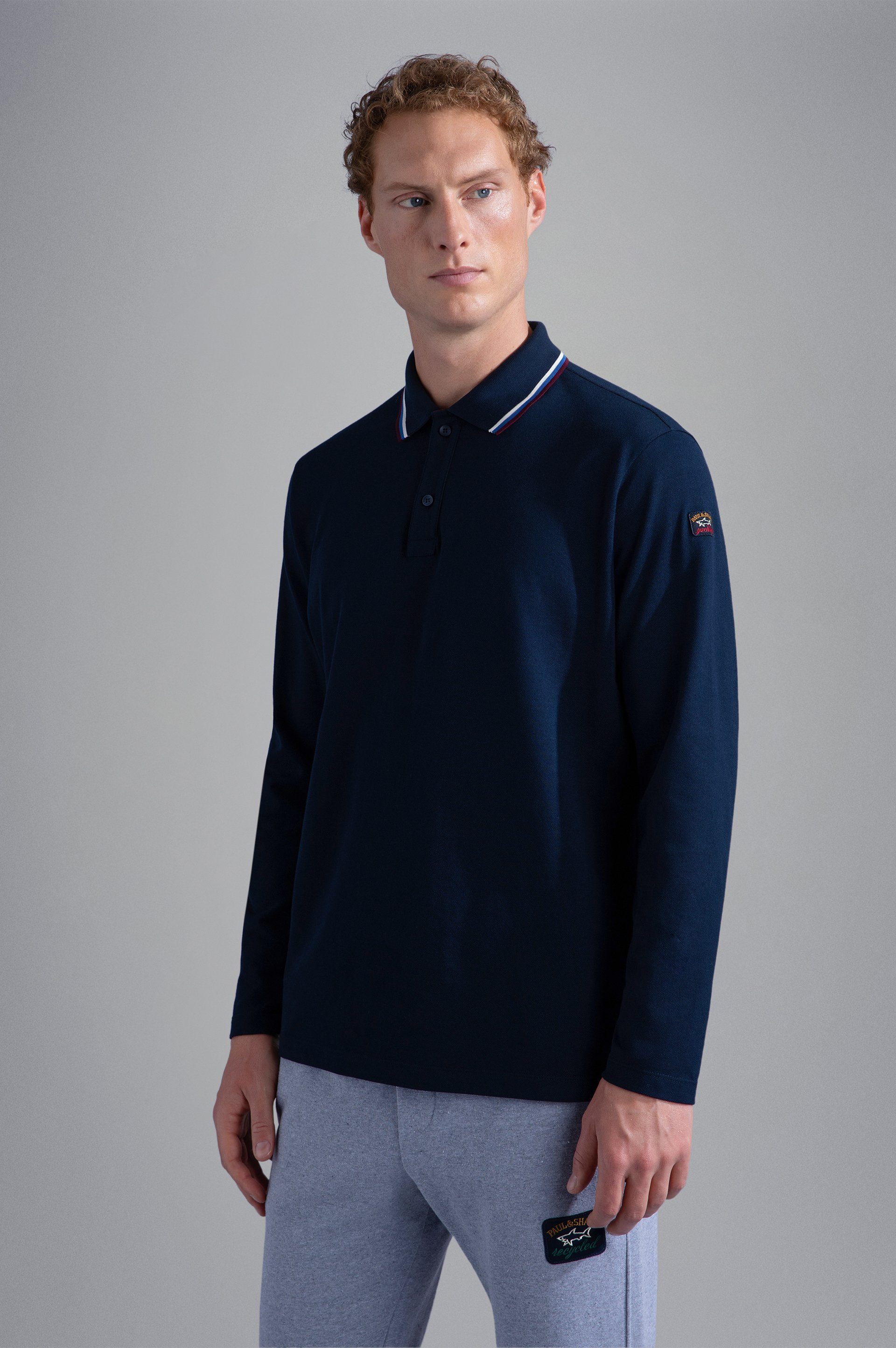 PAUL & Blue Langarm-Poloshirt SHARK aus Baumwoll-Piqué Poloshirt