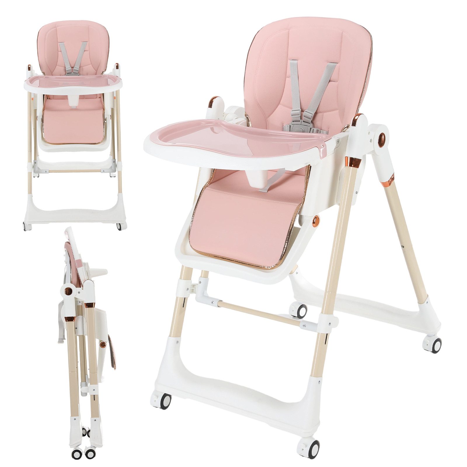 oyajia Hochstuhl Kinderstuhl Stuhl Baby Kinderstuhl Klappbar mit Esstablett (Baby & Kinder Hochstuhl Babyliege Höhenverstellbar, Räder Klappbar), mit Liegefunktion 0-36 Monate