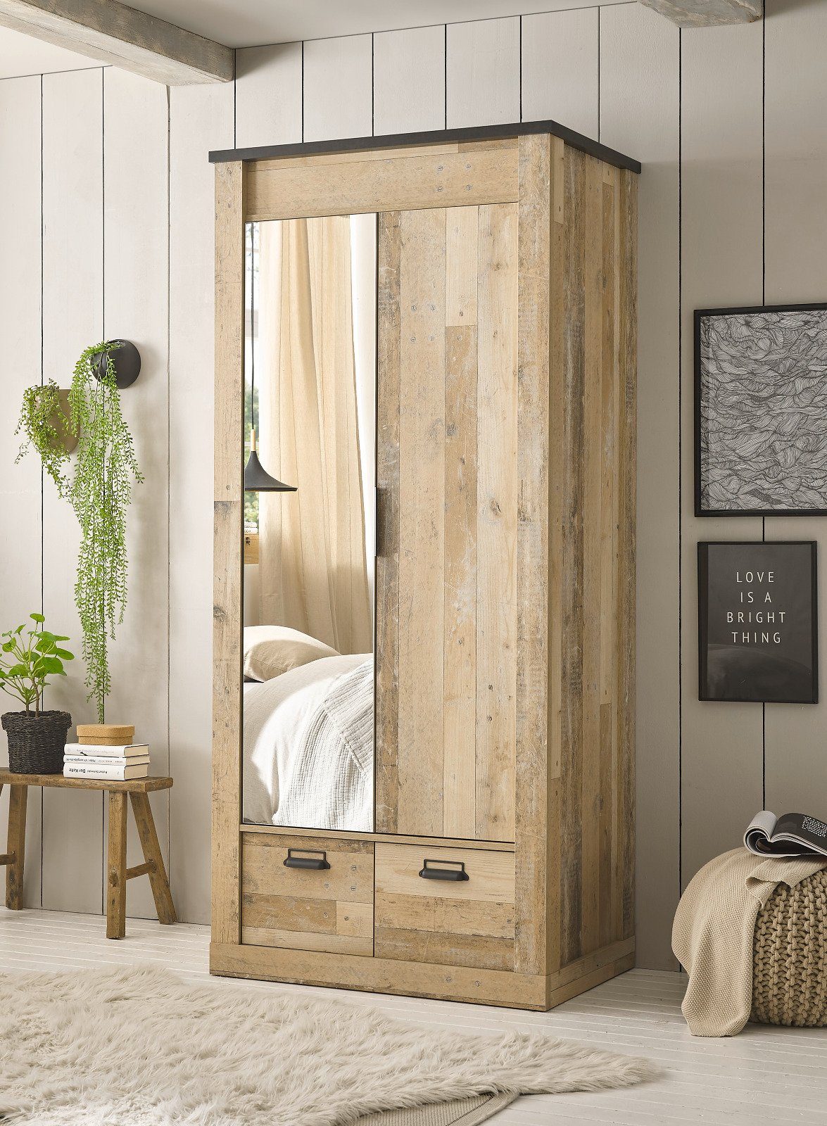 Furn.Design Kleiderschrank Stove (in Used Wood, 93 x 209 cm) Soft-Close, variable Inneneinteilung