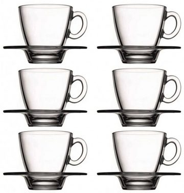 Pasabahce Gläser-Set Aqua, Glas, 6 x Pasabahce Aqua Kaffeetassen mit passenden 6 Untertassen