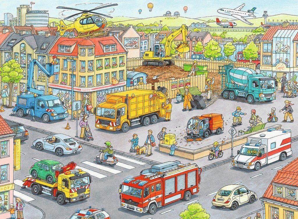 Ravensburger Puzzle 100 Teile Kinder Puzzle XXL Fahrzeuge in der Stadt 1055 günstig online kaufen