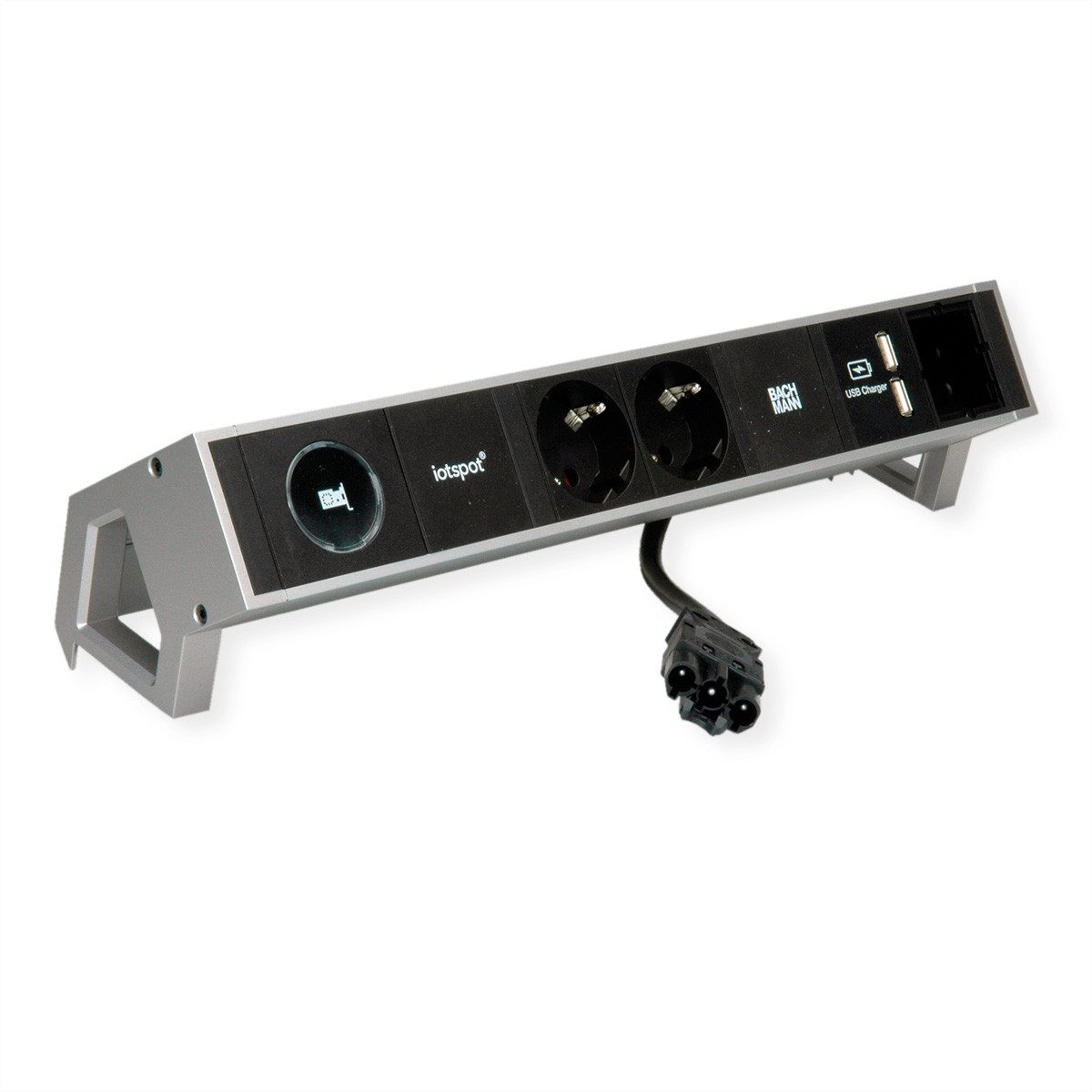 Bachmann DESK2 1xIOTspot 2xSchutzkontakt Розеткиleiste (Kabellänge 0.2 m), USB Charger 1xABD 0,2m GST18, inox