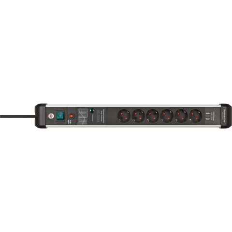 Brennenstuhl Premium-Pect-Line Steckdosenleiste 6-fach (Kabellänge 3 m), mit Überspannungsschutz, Schalter und 2-fach USB 3,1 A