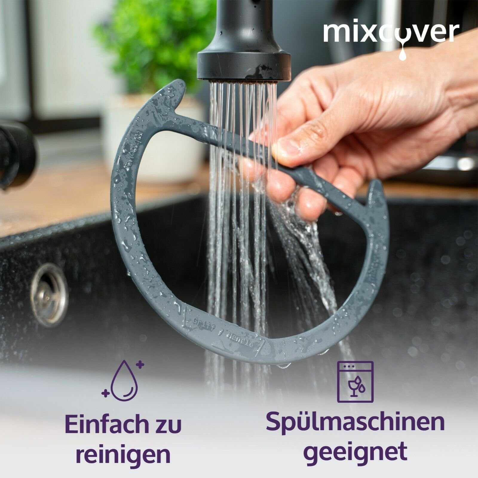 Mixcover Küchenmaschinen-Adapter TM6 Vorwerk Deckelhalter Thermomix TM5 kompatibel und mixcover mit TM31 Abstreifhilfe