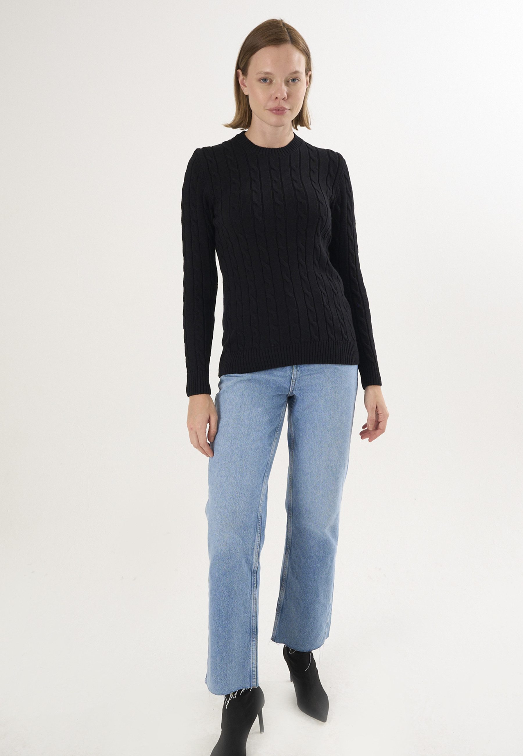 Felix Hardy V-Ausschnitt-Pullover Kabelstrick-Pullover mit V-Ausschnitt