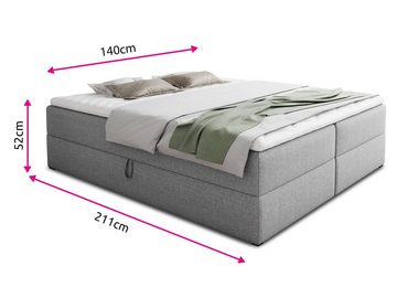 Sofnet Boxspringbett Base (mit zwei Bettkasten, Bonell-Matratze und Topper), Doppelbett, Polsterbett, Freistehendes Bett