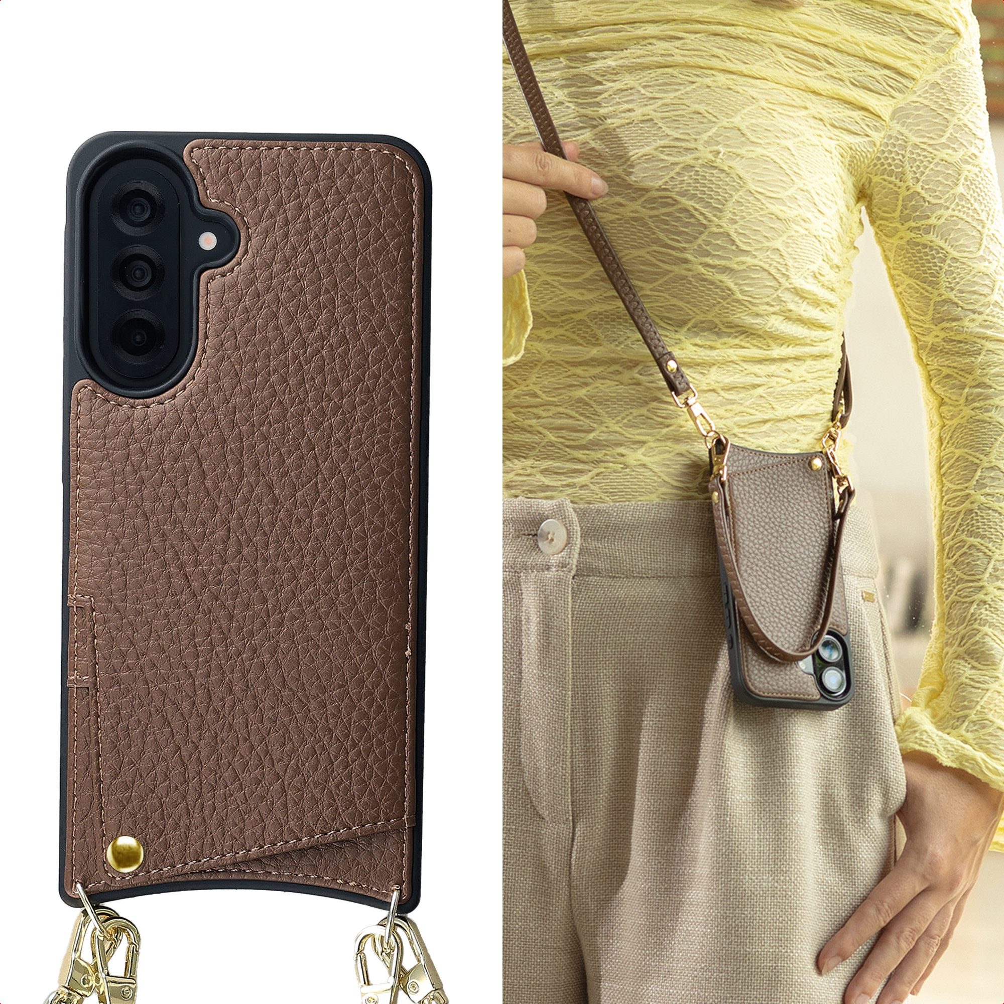 Selencia Case zum Umhängen Selencia Nova HandyHülle mit Kordel und Kartenhalter Samsung Galaxy A3